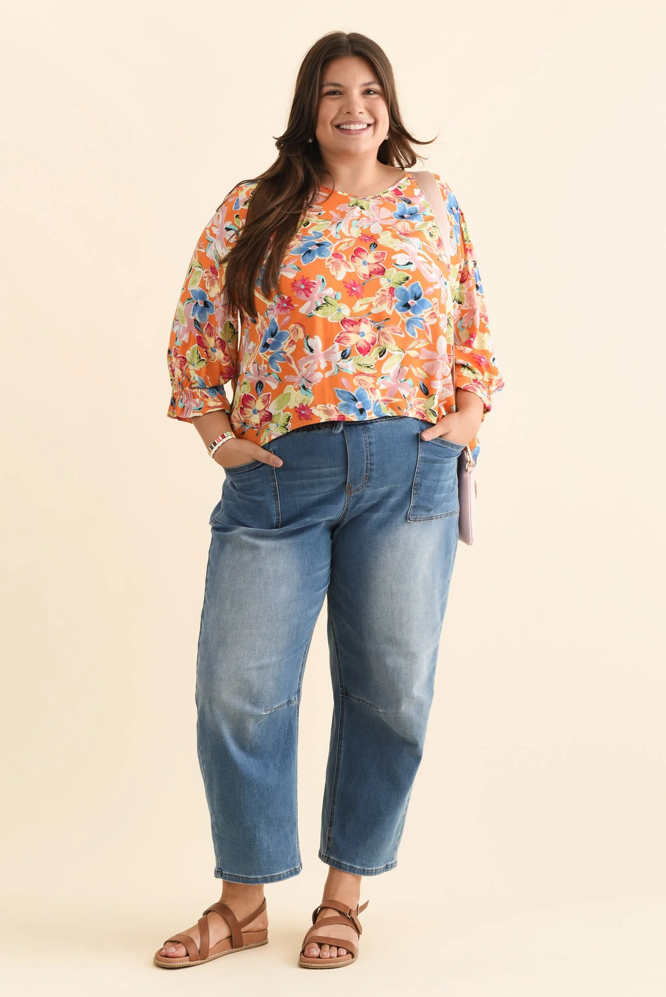 Lourdes Orange Floral Frill Sleeve Top - Image 9