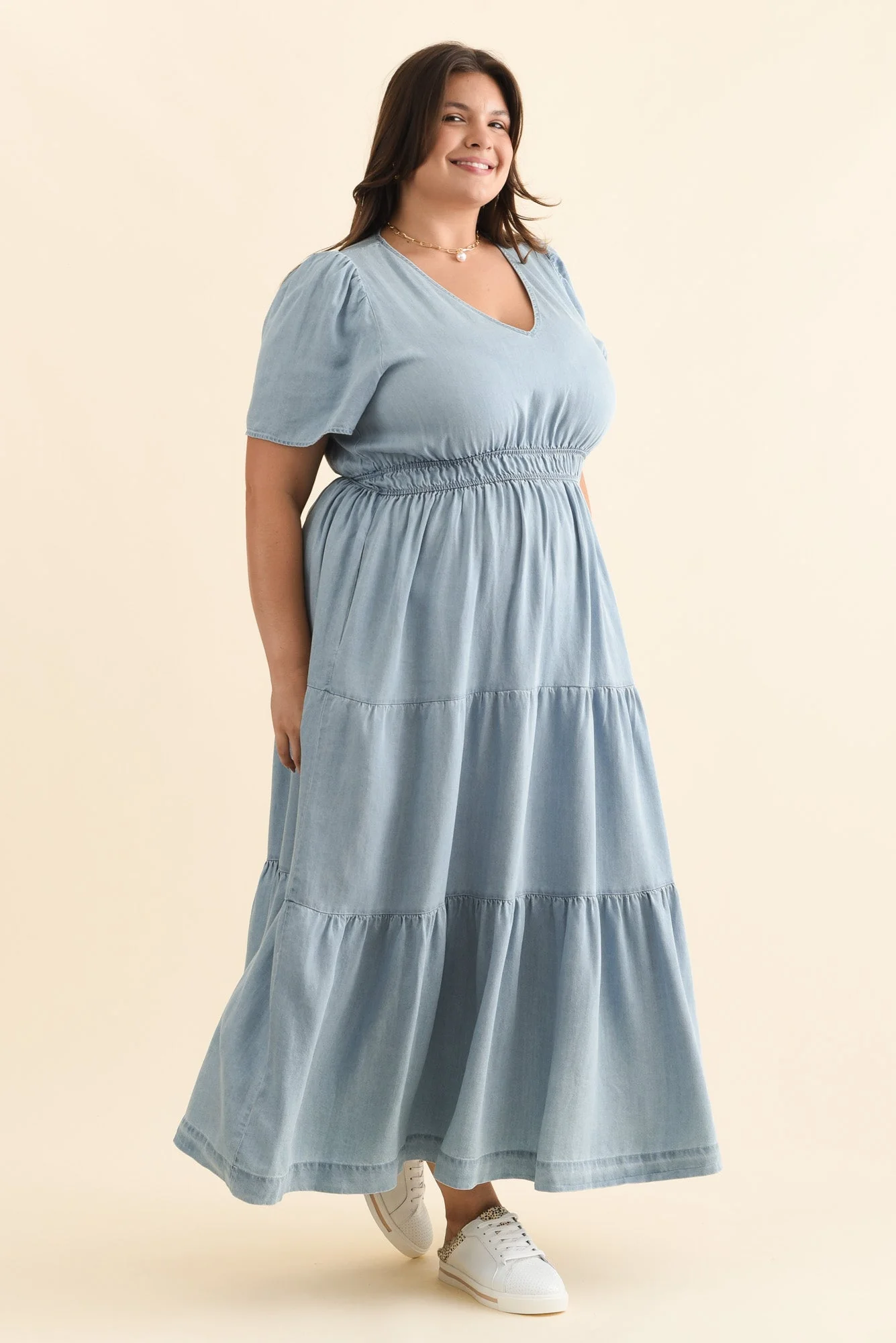 Luca Dark Blue Tencel Tier Dress - Image 10