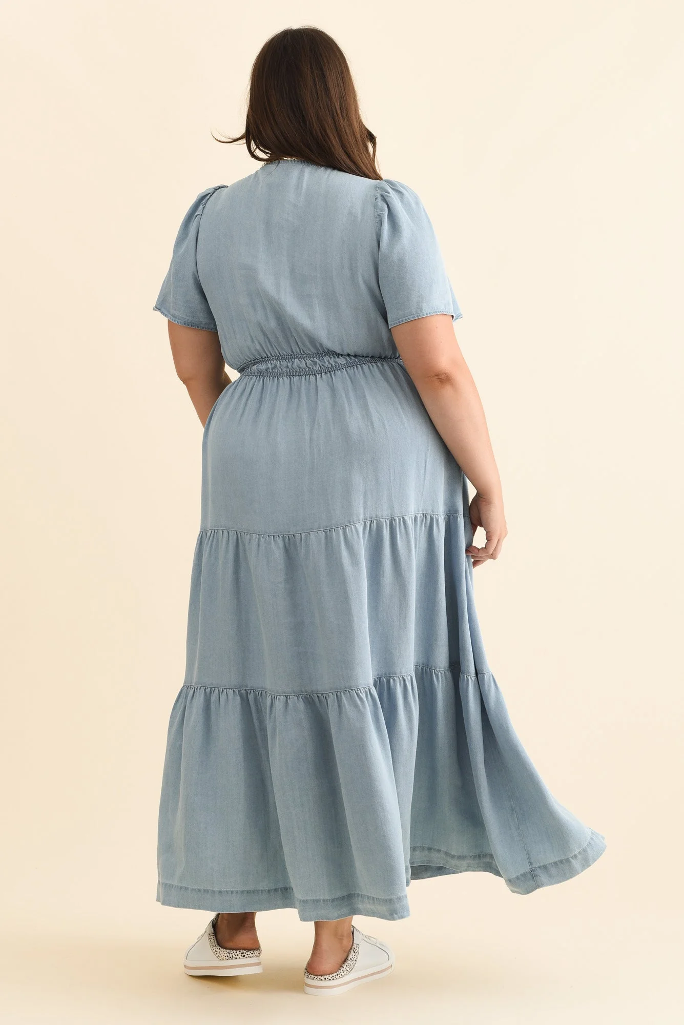 Luca Dark Blue Tencel Tier Dress - Image 11