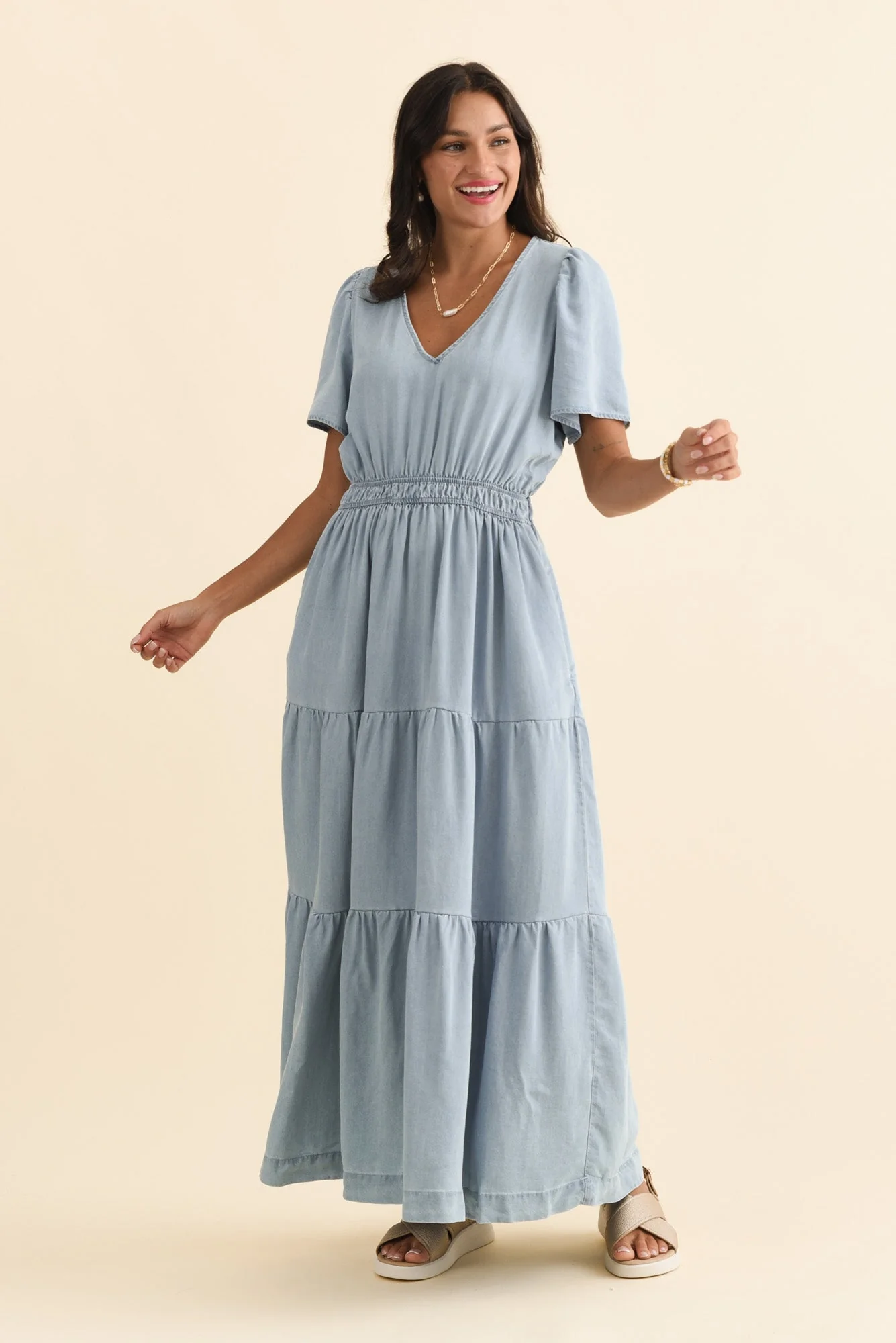 Luca Dark Blue Tencel Tier Dress - Image 2