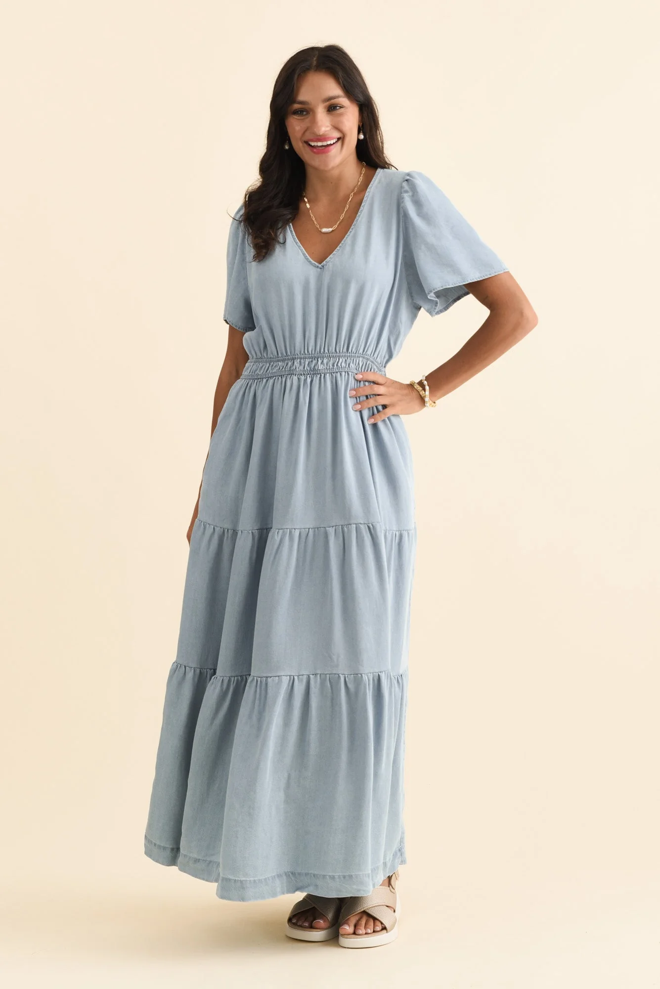 Luca Dark Blue Tencel Tier Dress - Image 3