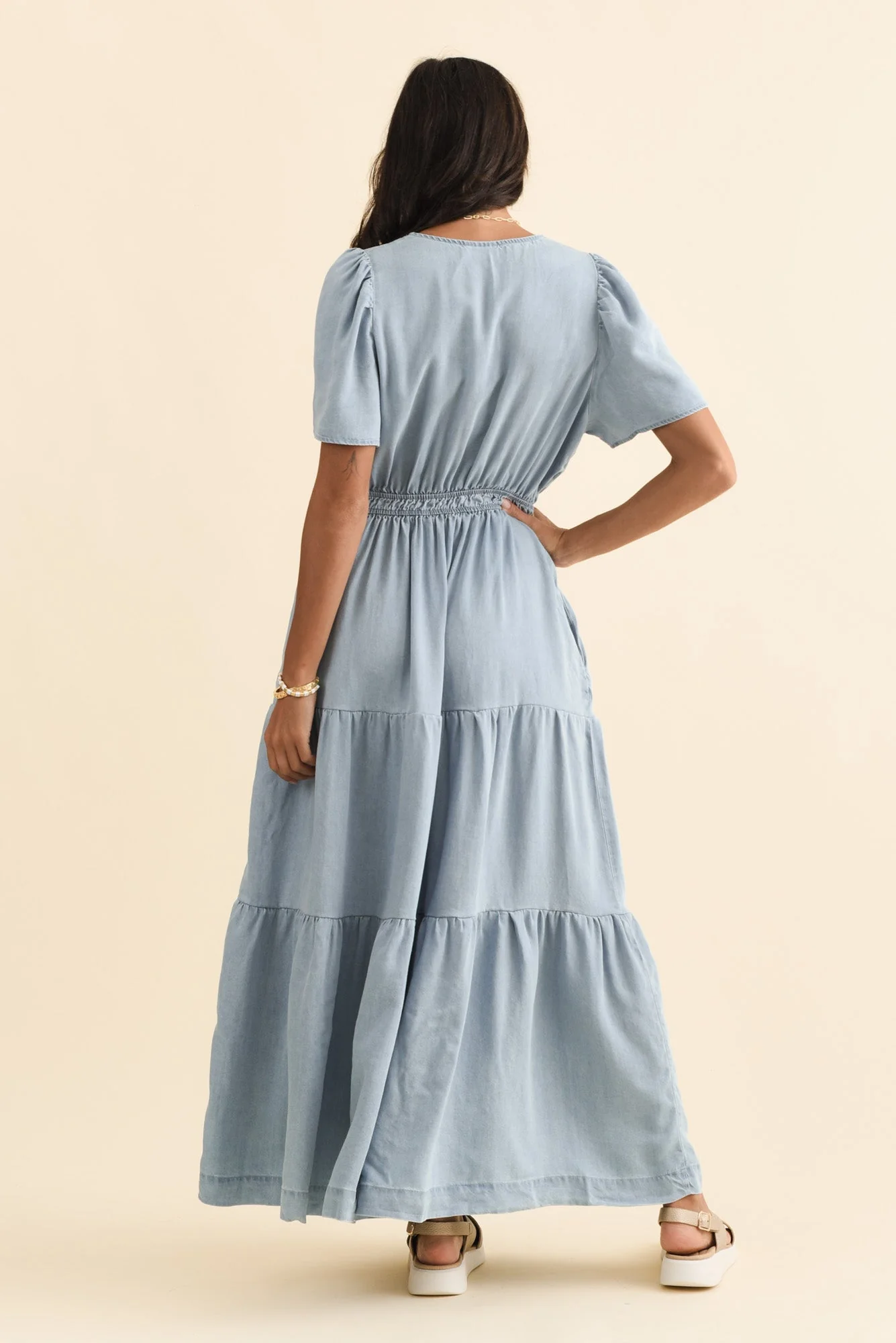 Luca Dark Blue Tencel Tier Dress - Image 5