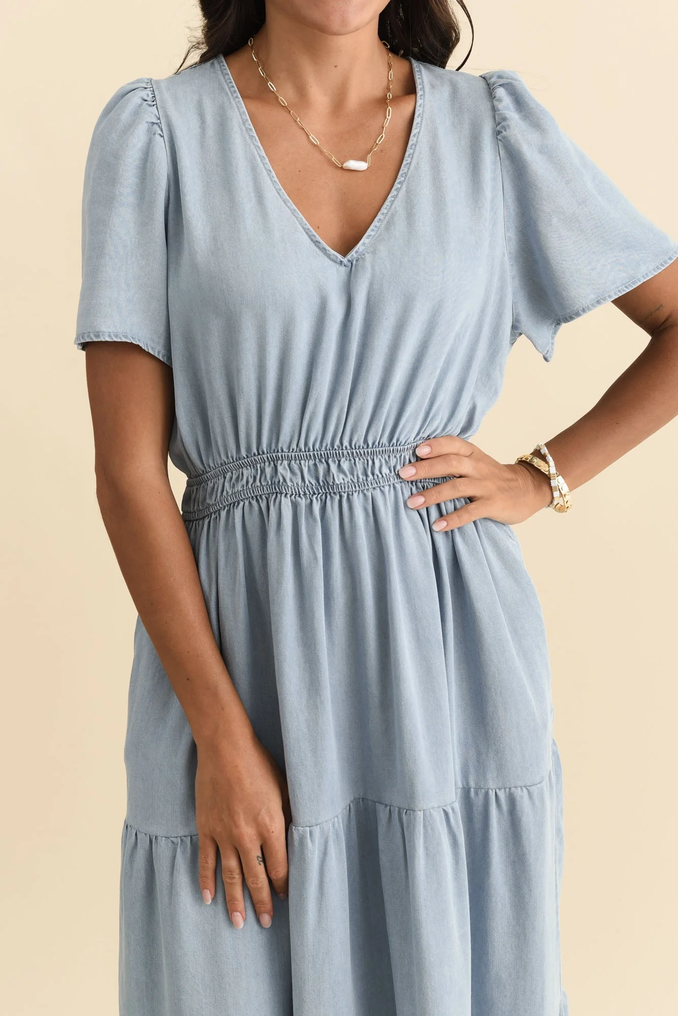 Luca Dark Blue Tencel Tier Dress - Image 6