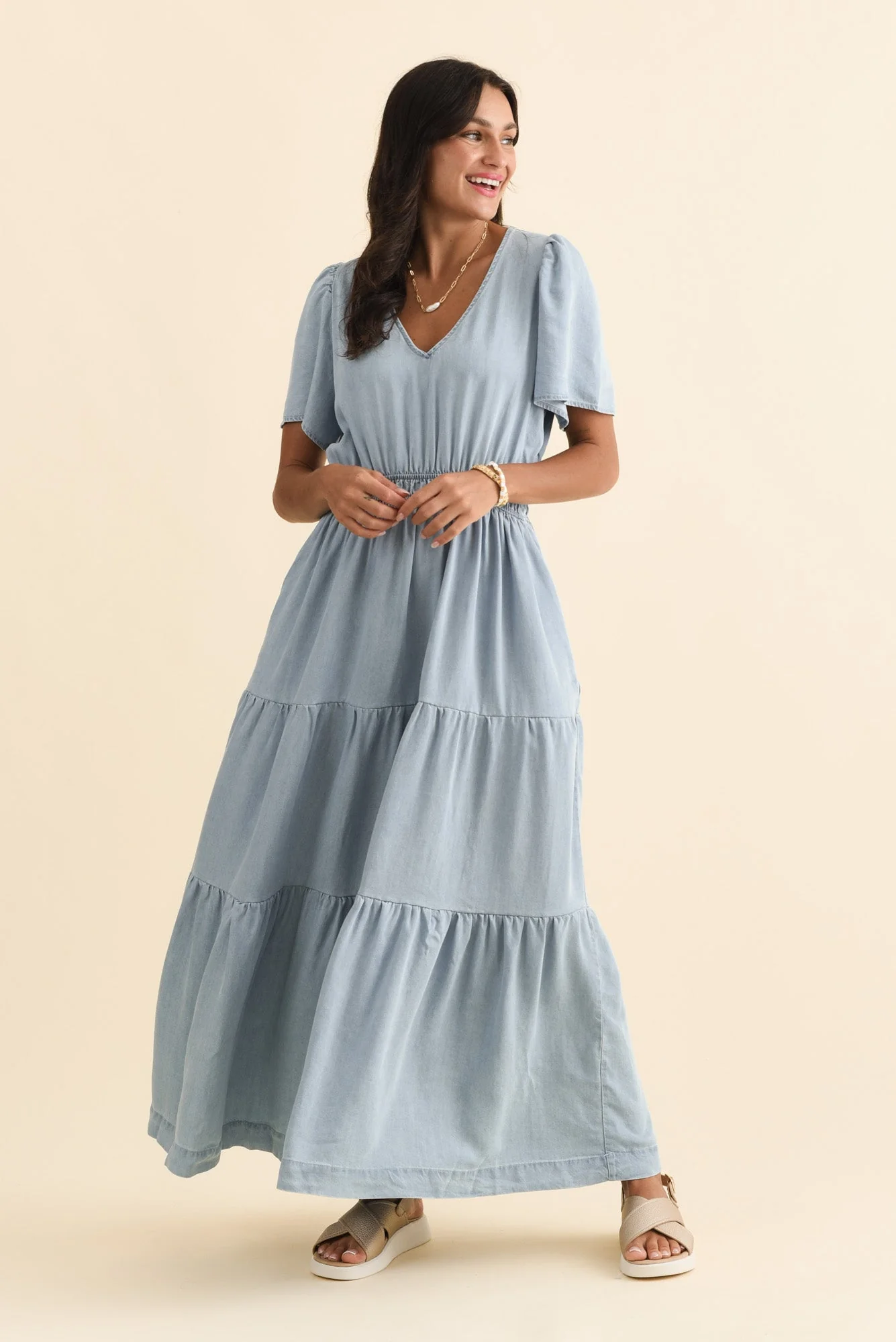 Luca Dark Blue Tencel Tier Dress - Image 7