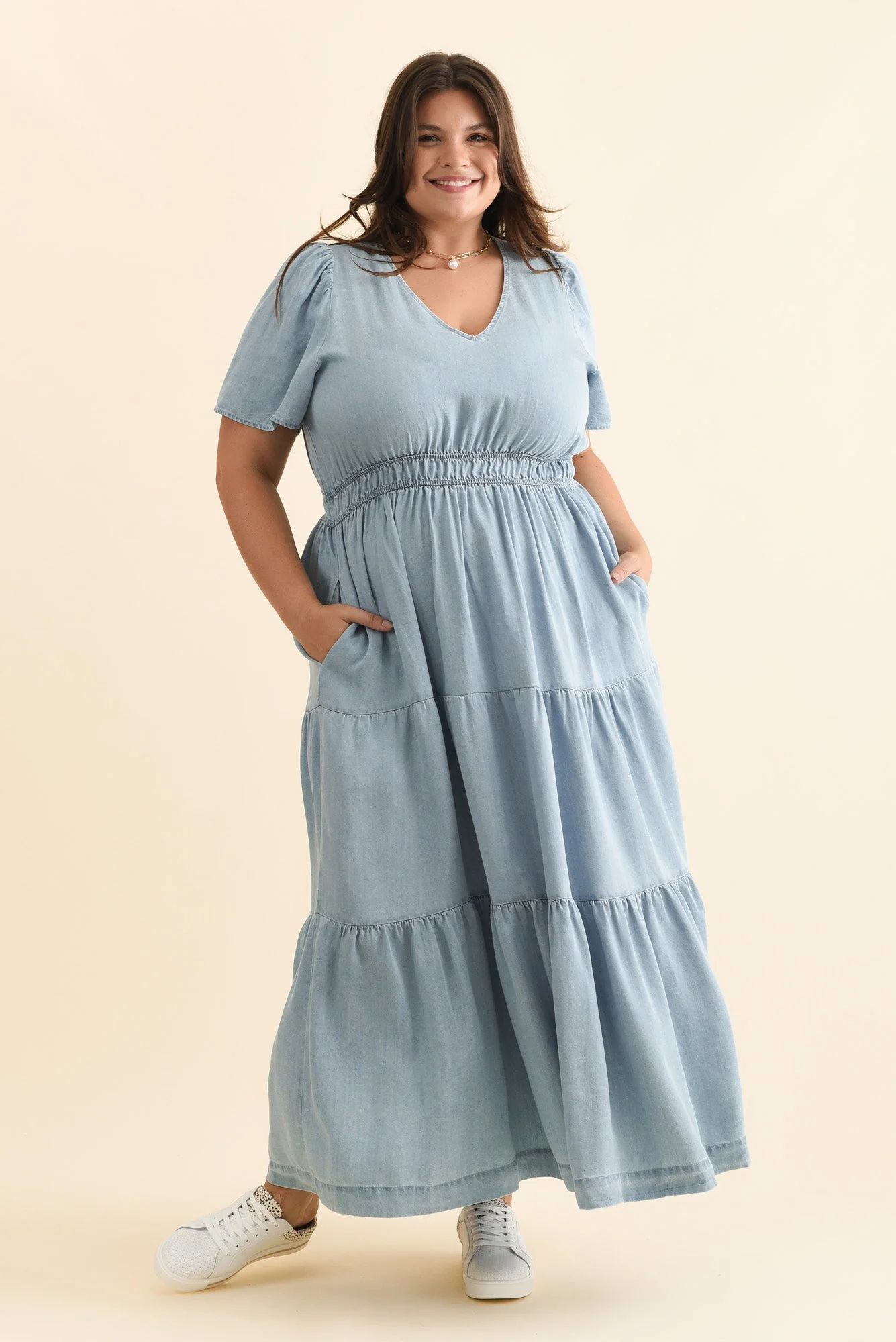 Luca Dark Blue Tencel Tier Dress - Image 8