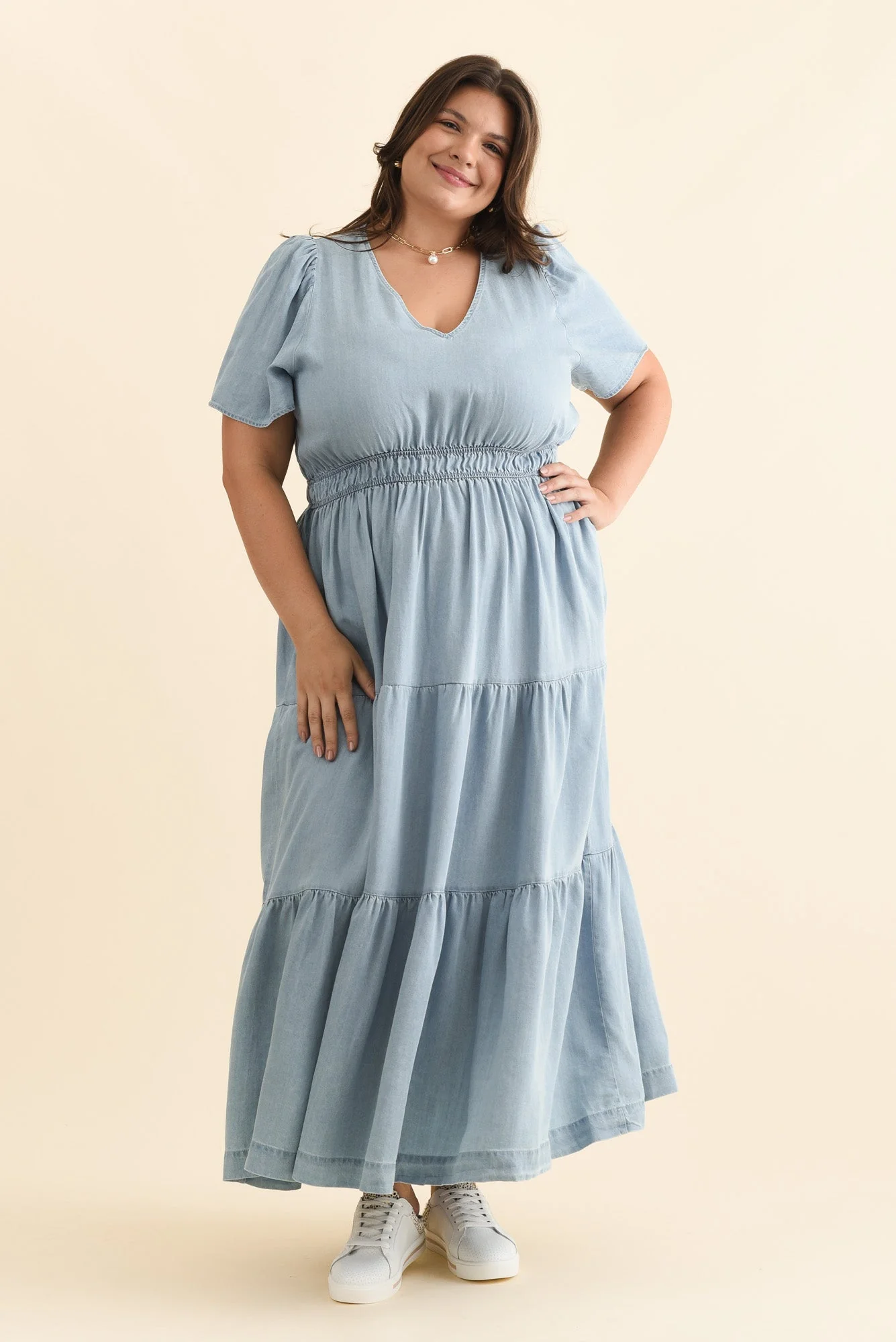 Luca Dark Blue Tencel Tier Dress - Image 9