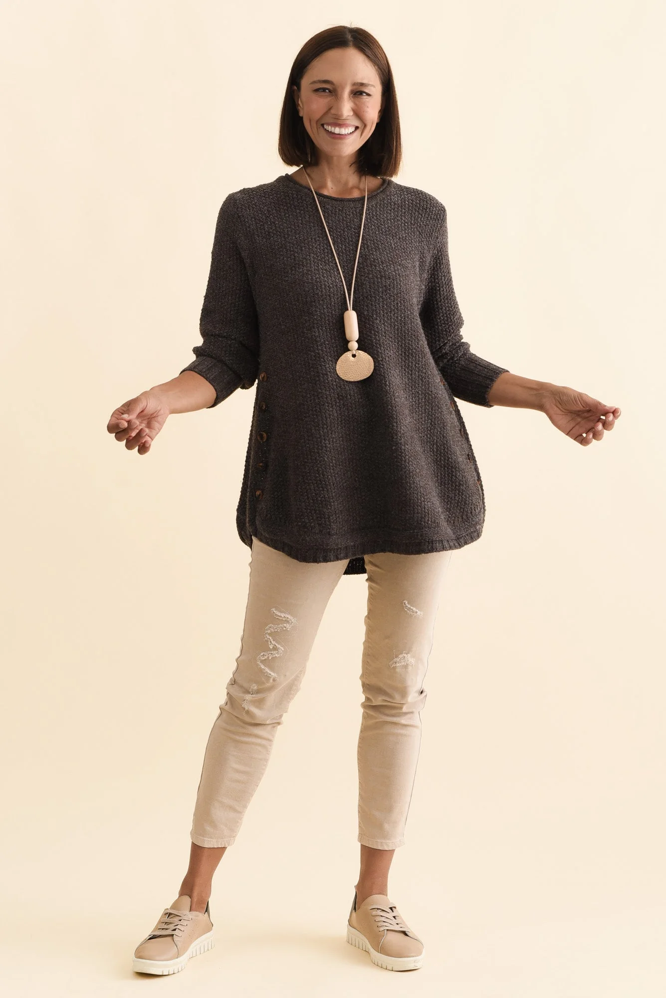 Lucas Chocolate Knit Button Sweater - Image 2