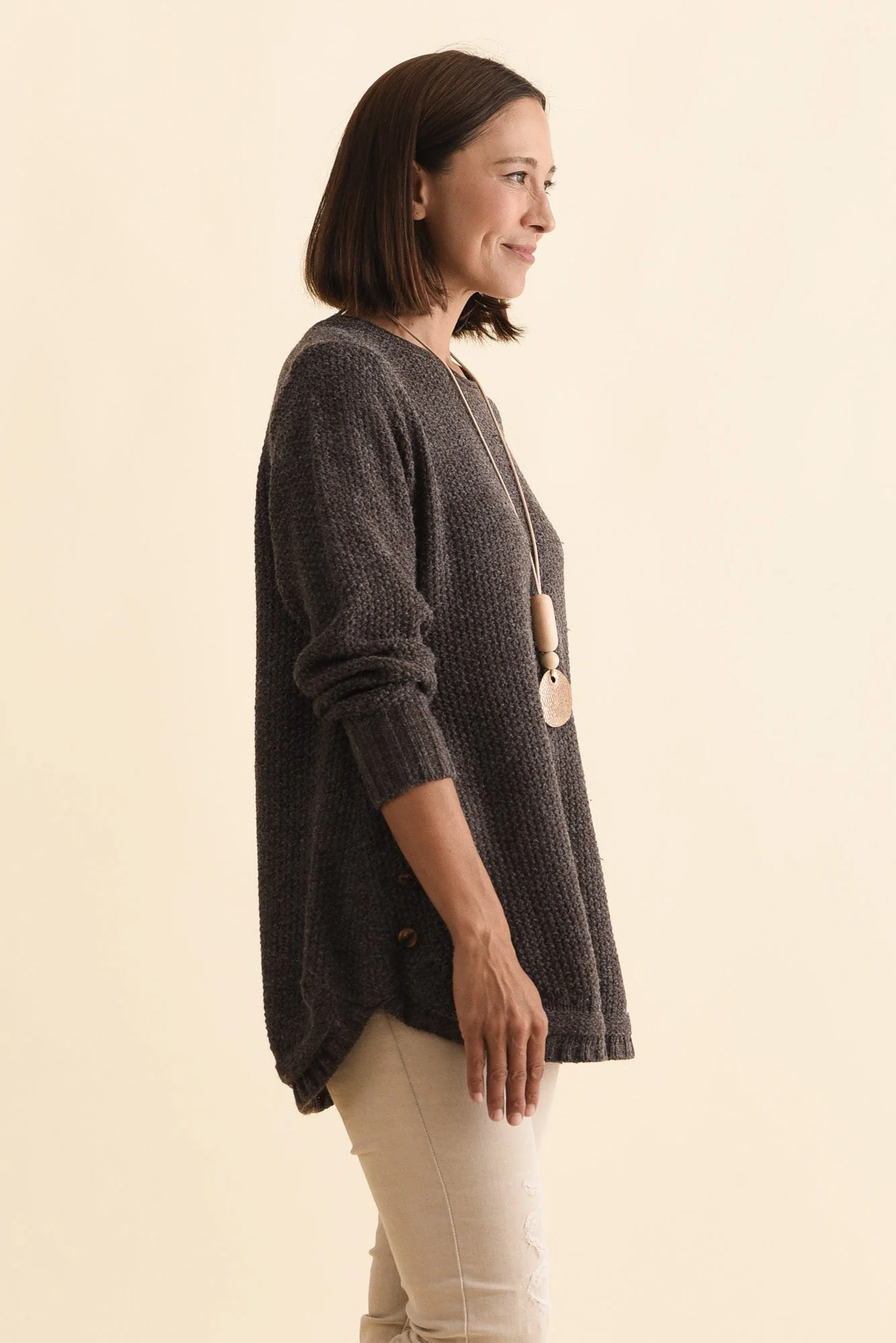Lucas Chocolate Knit Button Sweater - Image 3