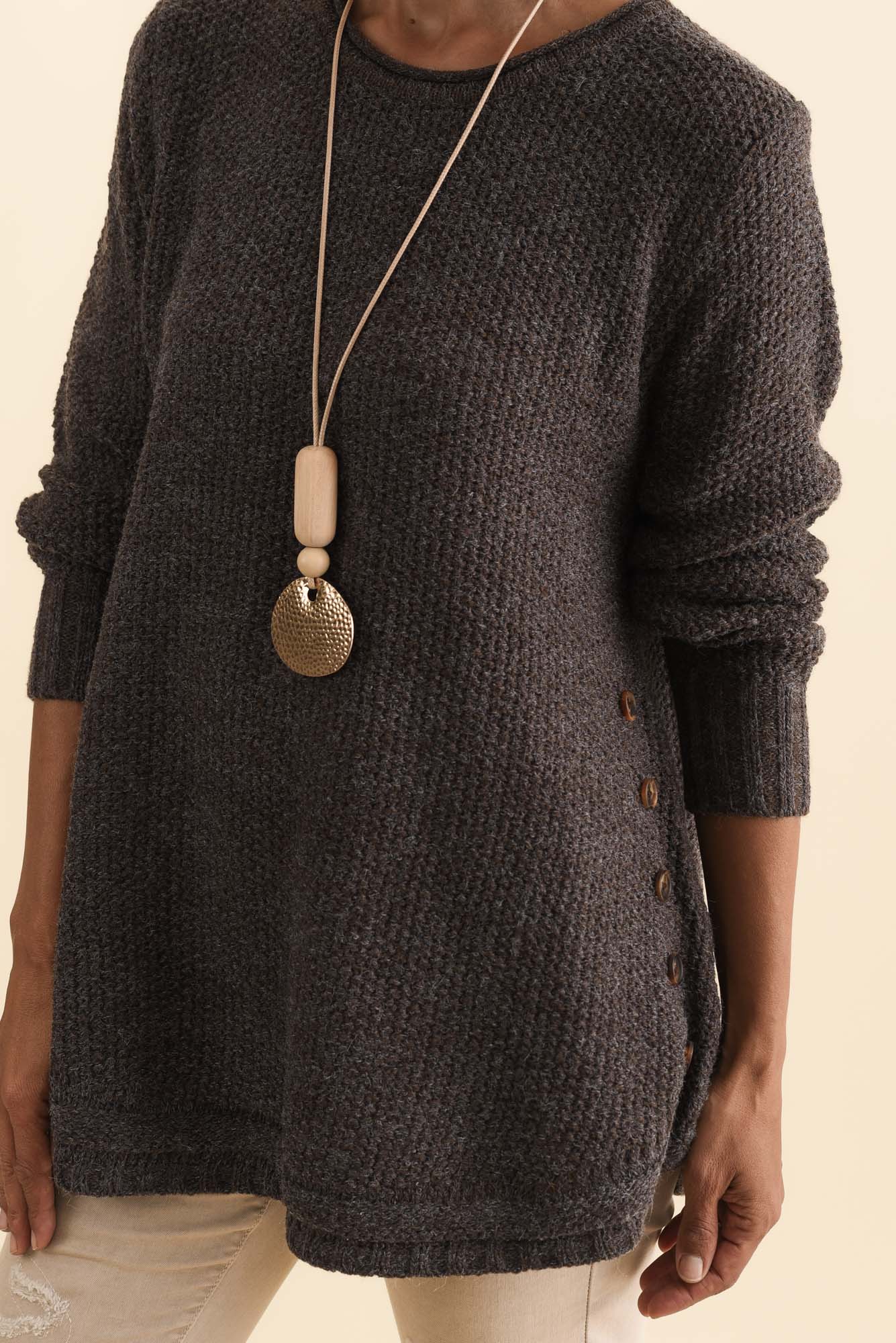 Lucas Chocolate Knit Button Sweater - Image 5