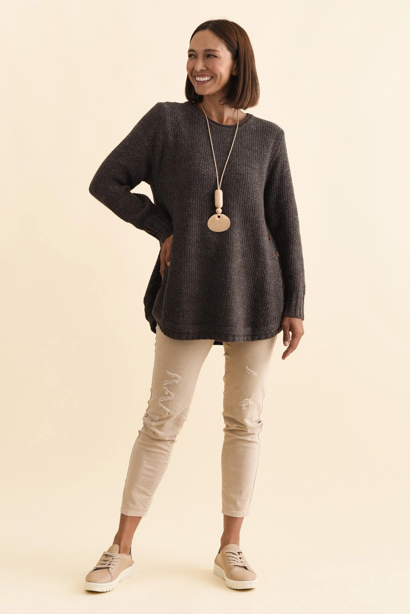 Lucas Chocolate Knit Button Sweater - Image 6