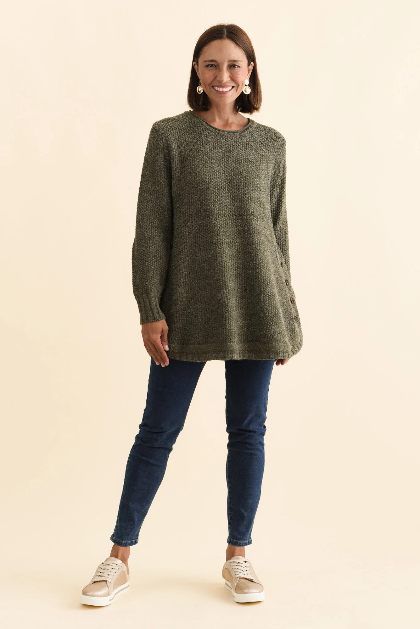 Lucas Khaki Knit Button Sweater - Image 2
