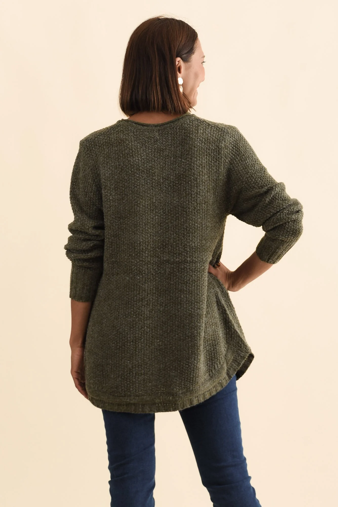 Lucas Khaki Knit Button Sweater - Image 3