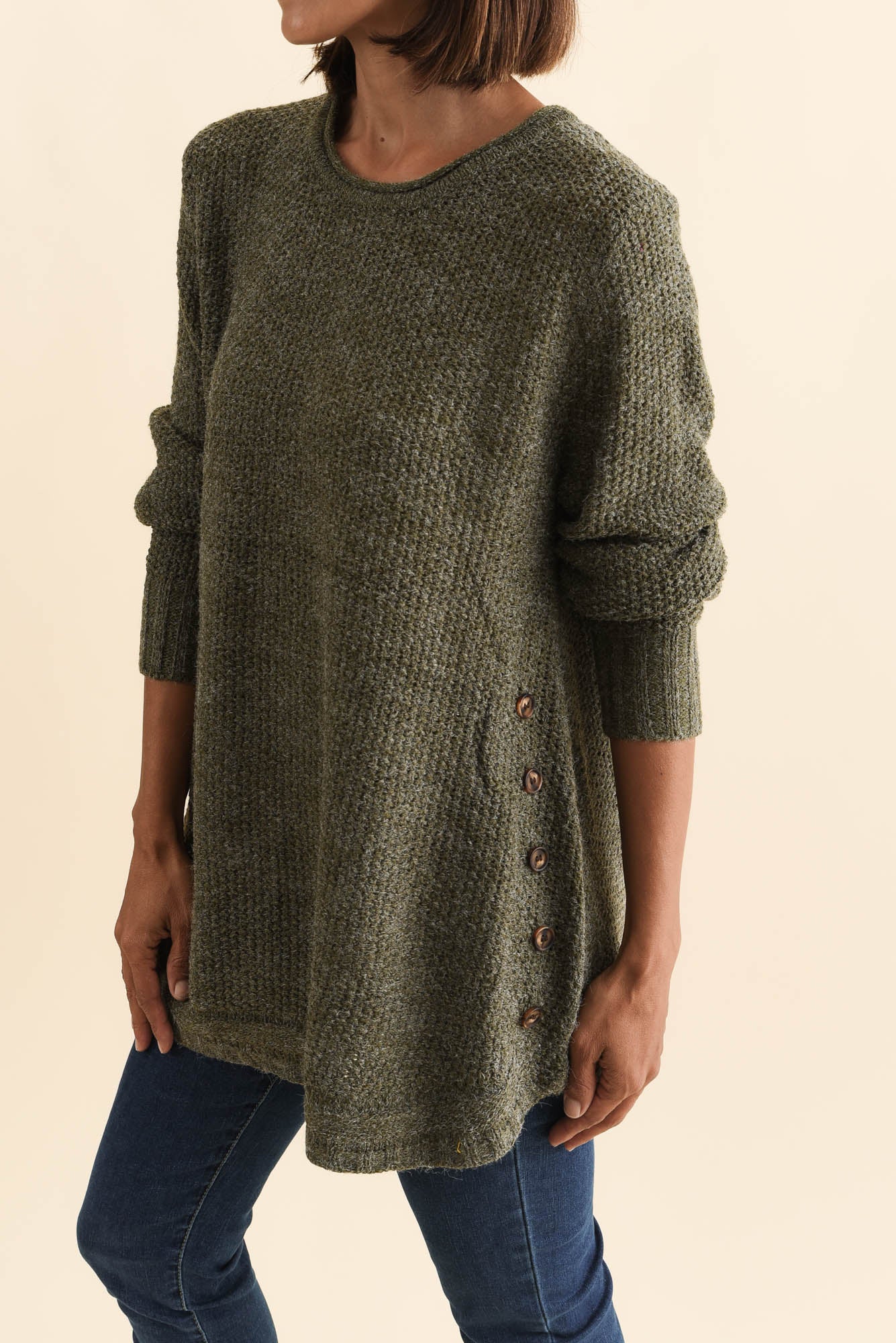 Lucas Khaki Knit Button Sweater - Image 4