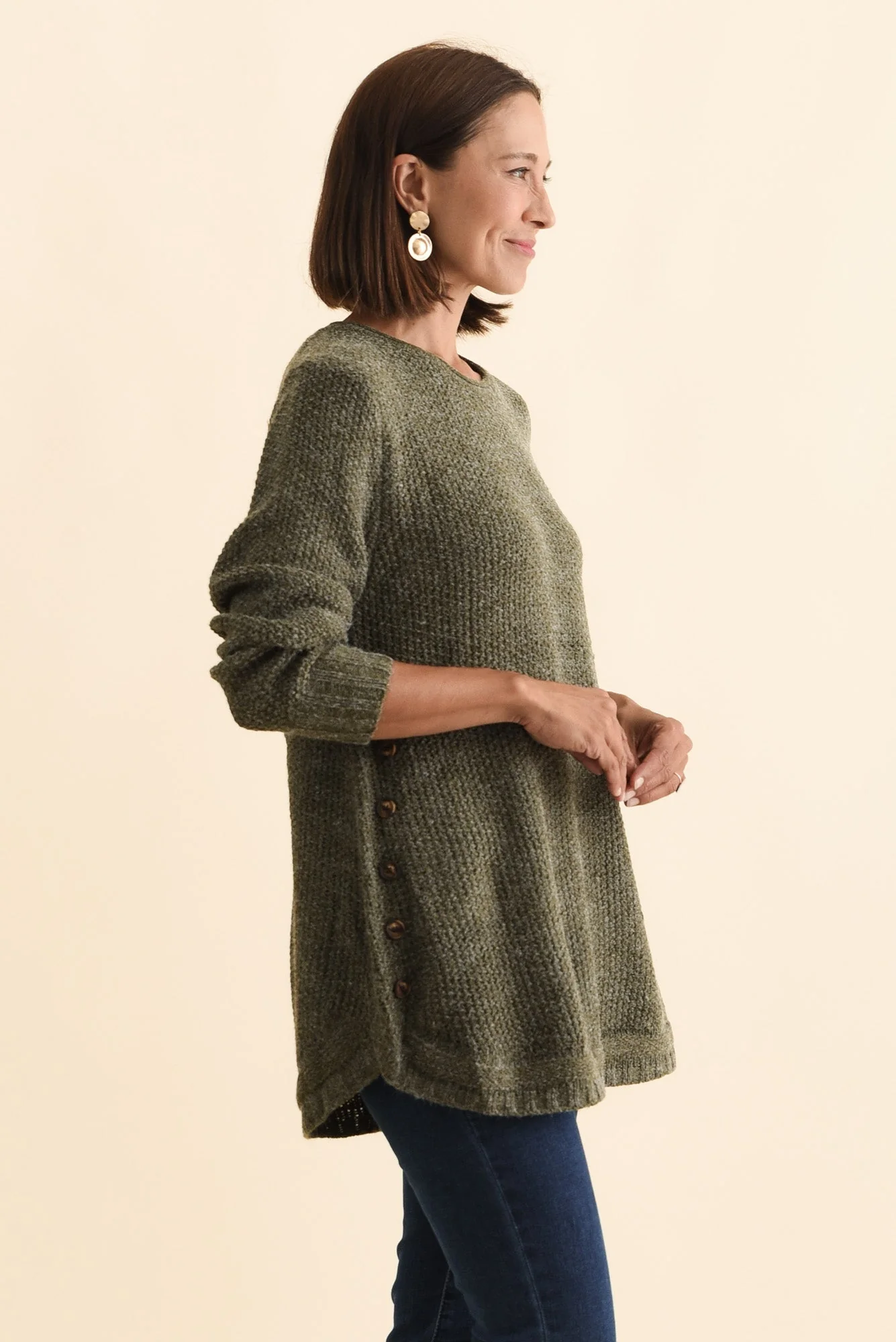 Lucas Khaki Knit Button Sweater - Image 5