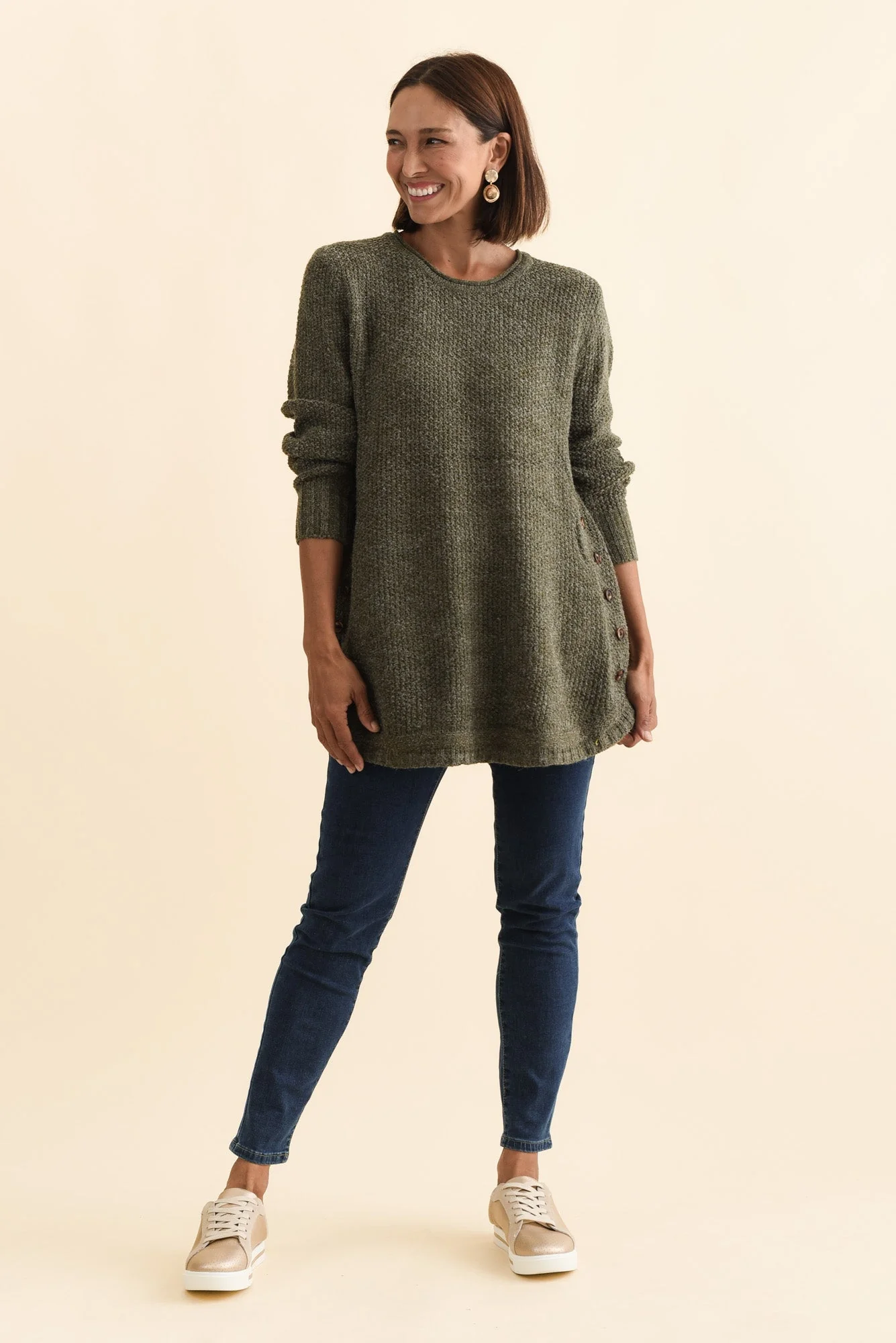 Lucas Khaki Knit Button Sweater - Image 6