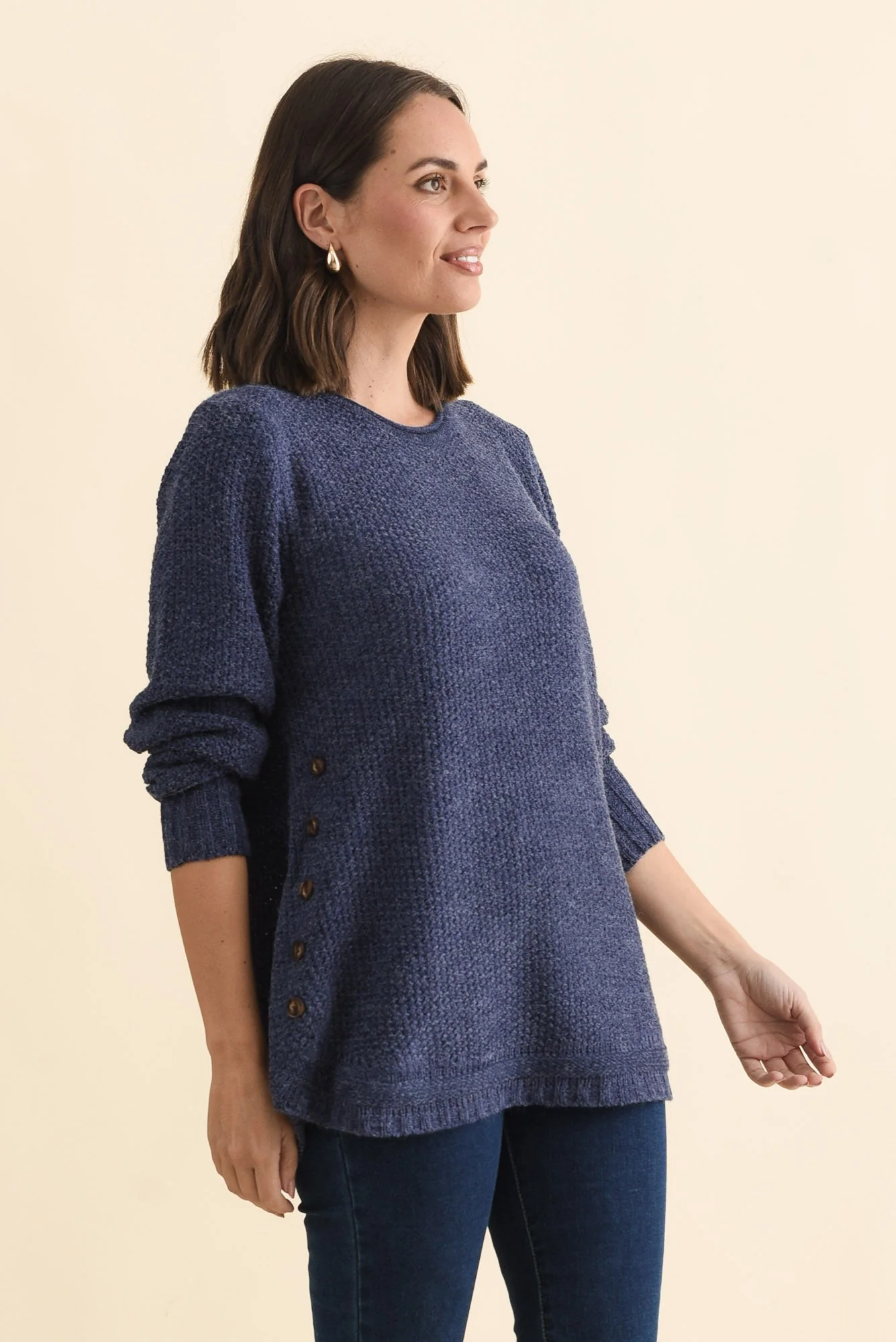 Lucas Navy Knit Button Jumper - Image 3