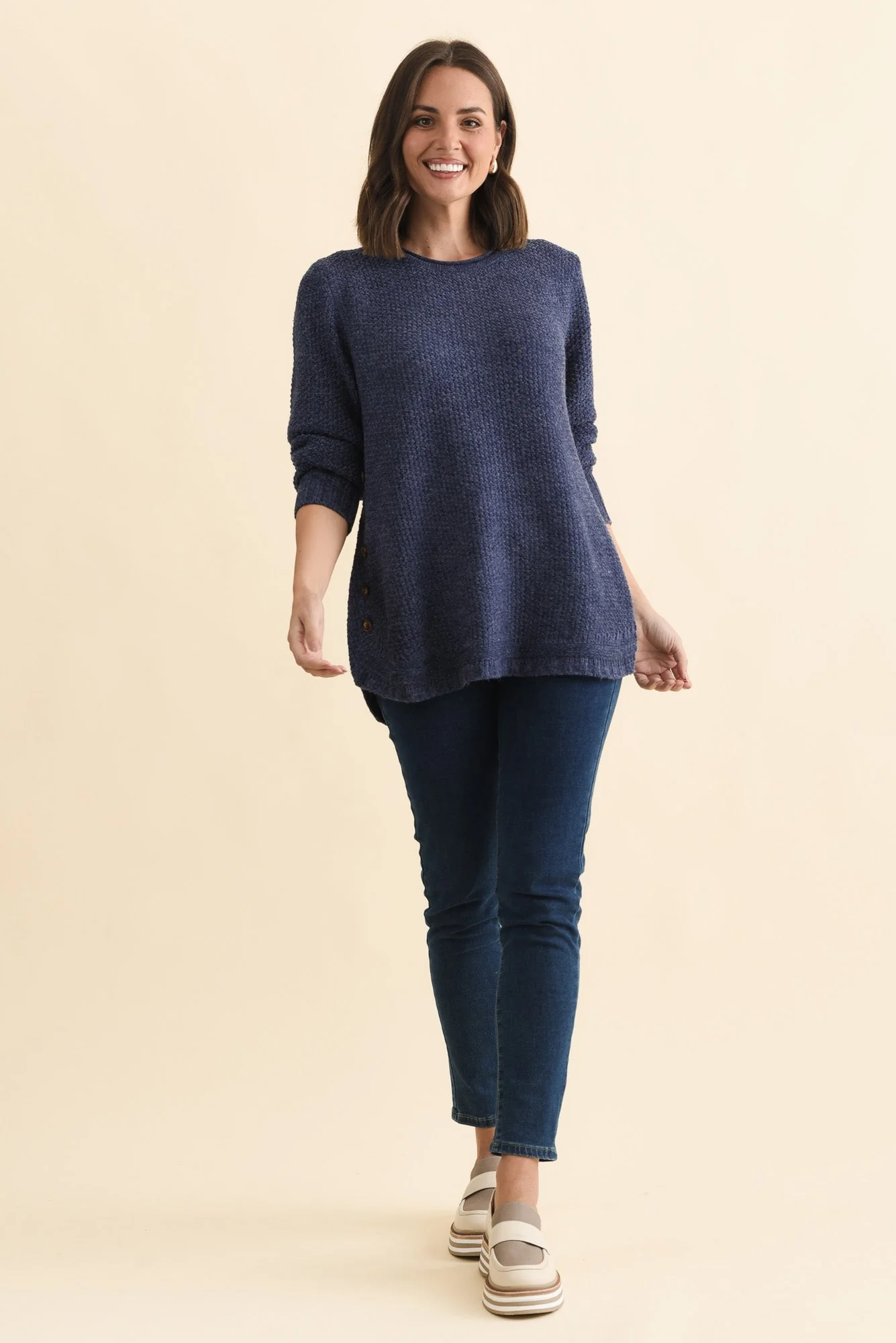 Lucas Navy Knit Button Jumper - Image 6