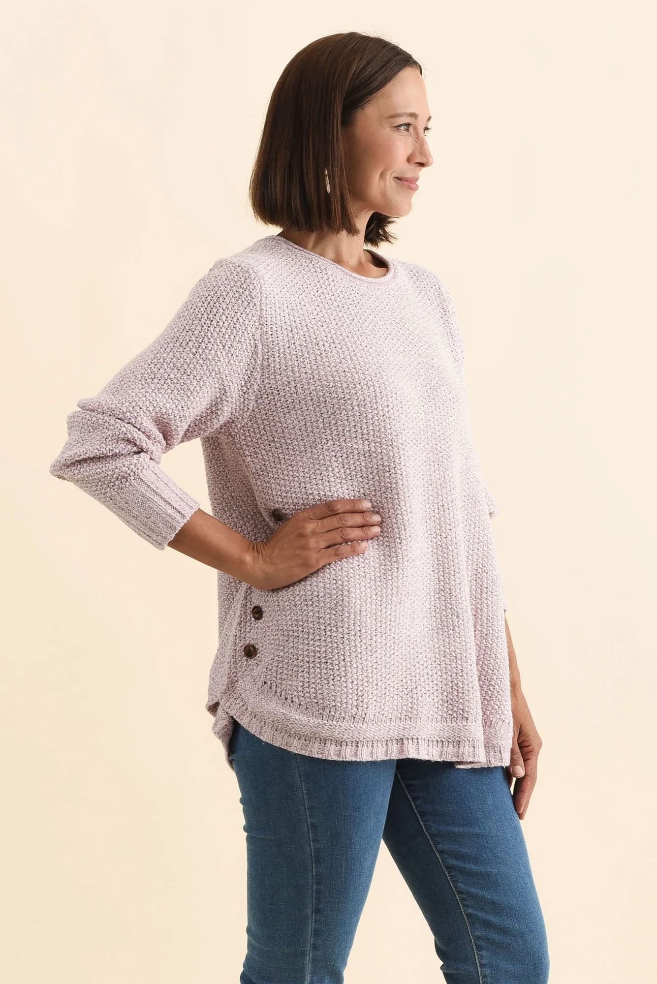Lucas Pink Knit Button Sweater - Image 3