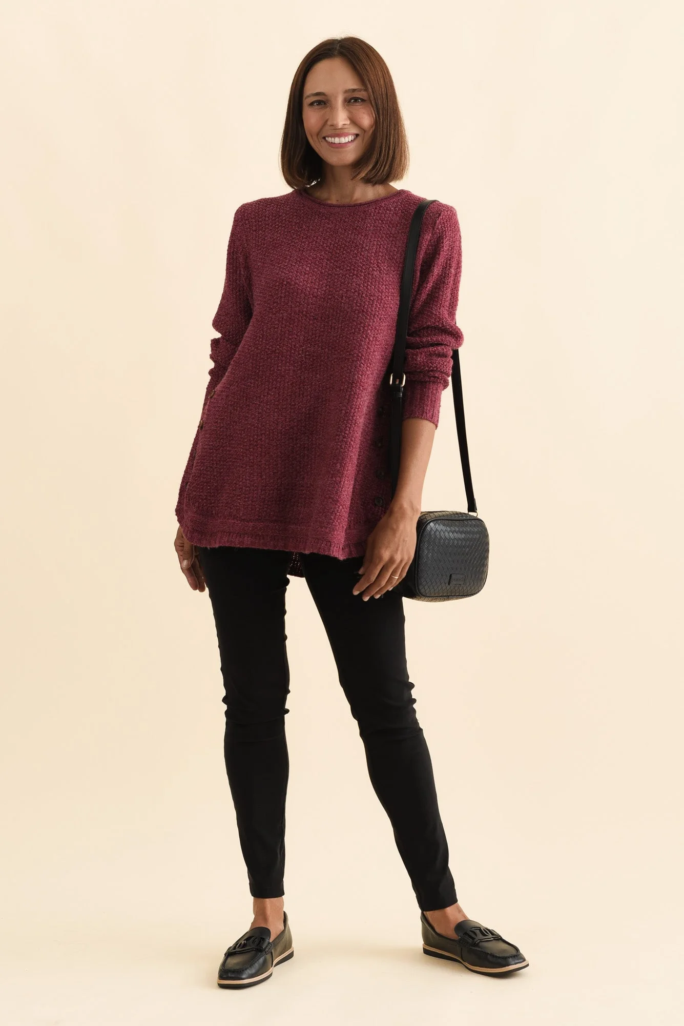 Lucas Plum Knit Button Sweater - Image 2