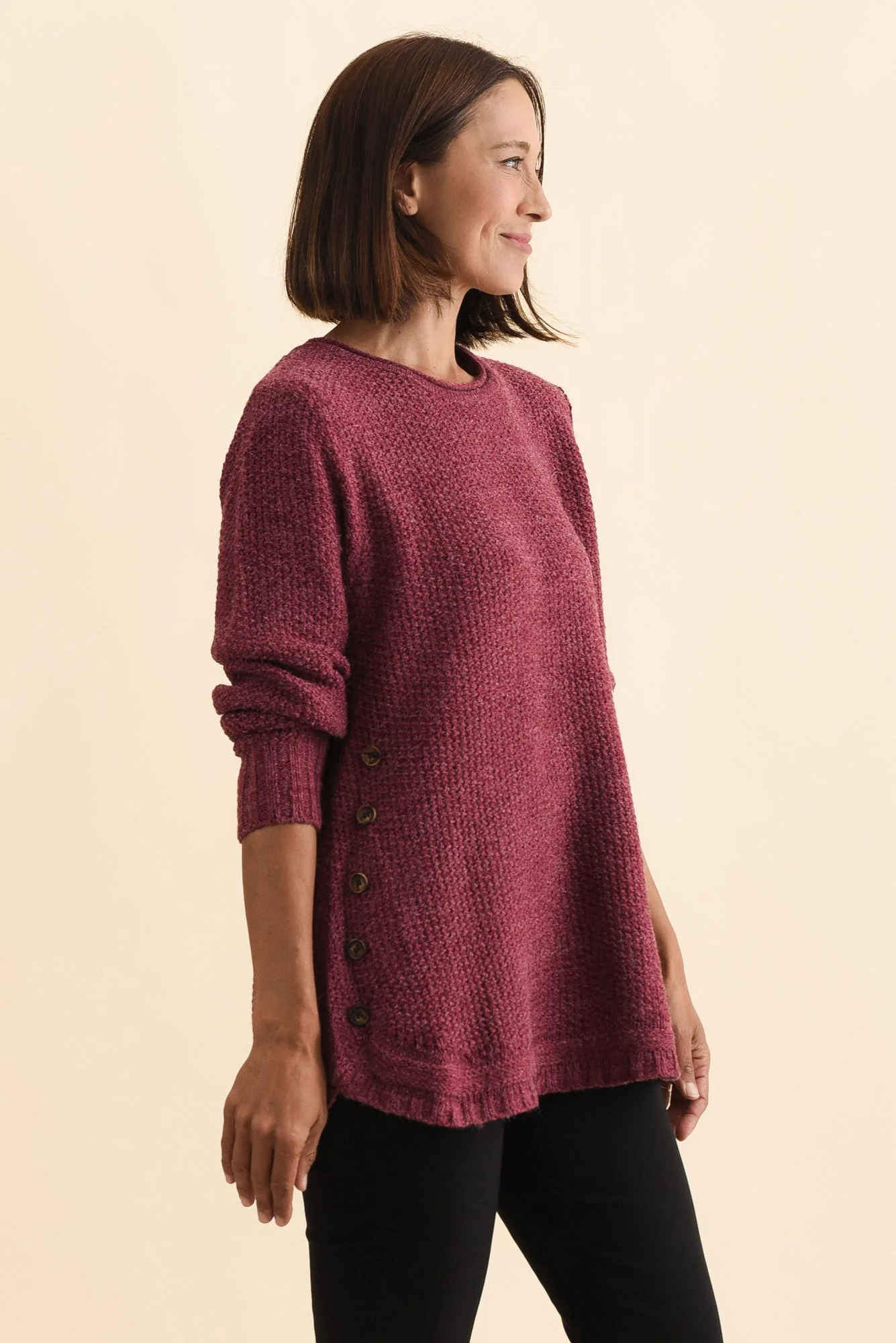 Lucas Plum Knit Button Sweater - Image 3