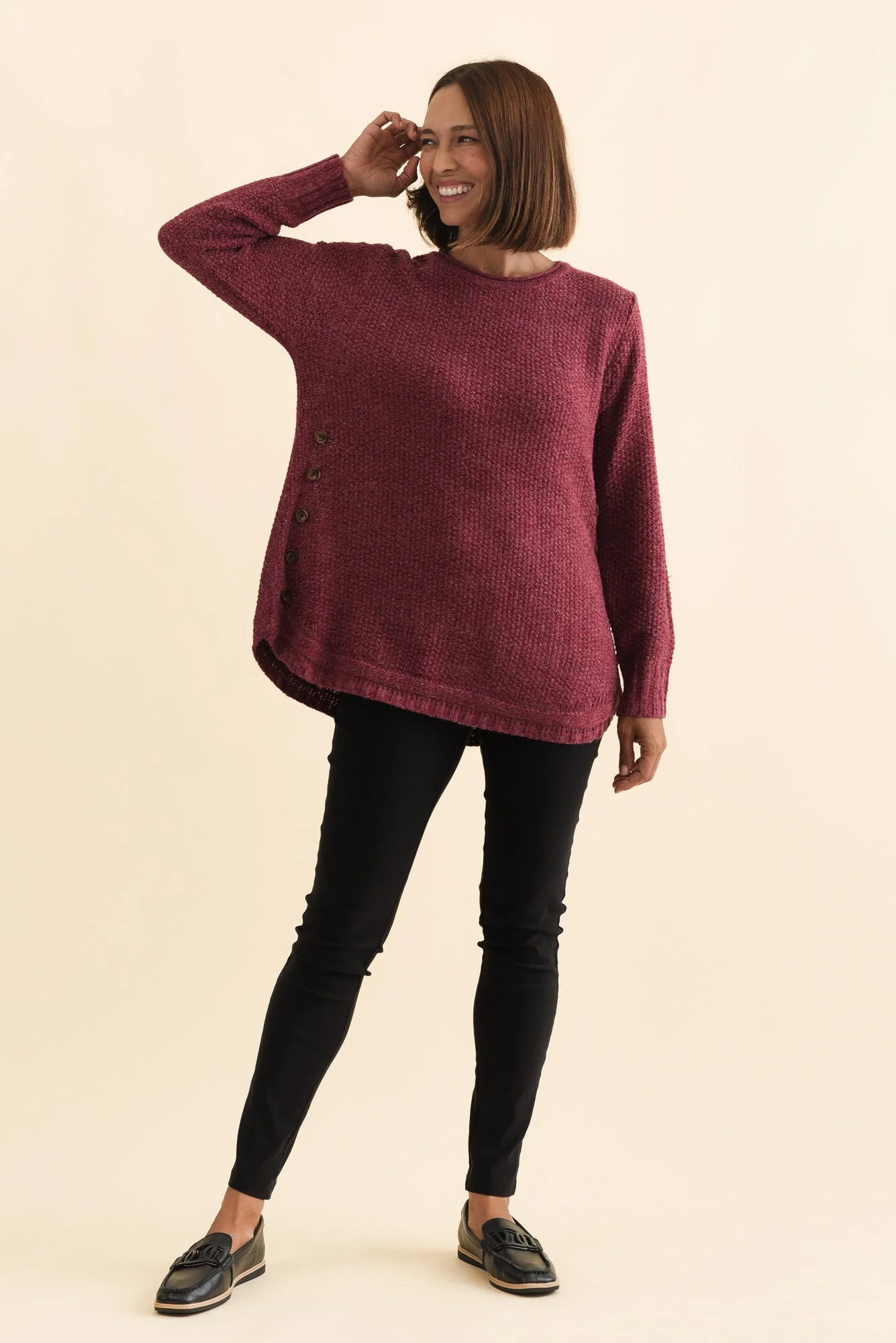 Lucas Plum Knit Button Sweater - Image 6