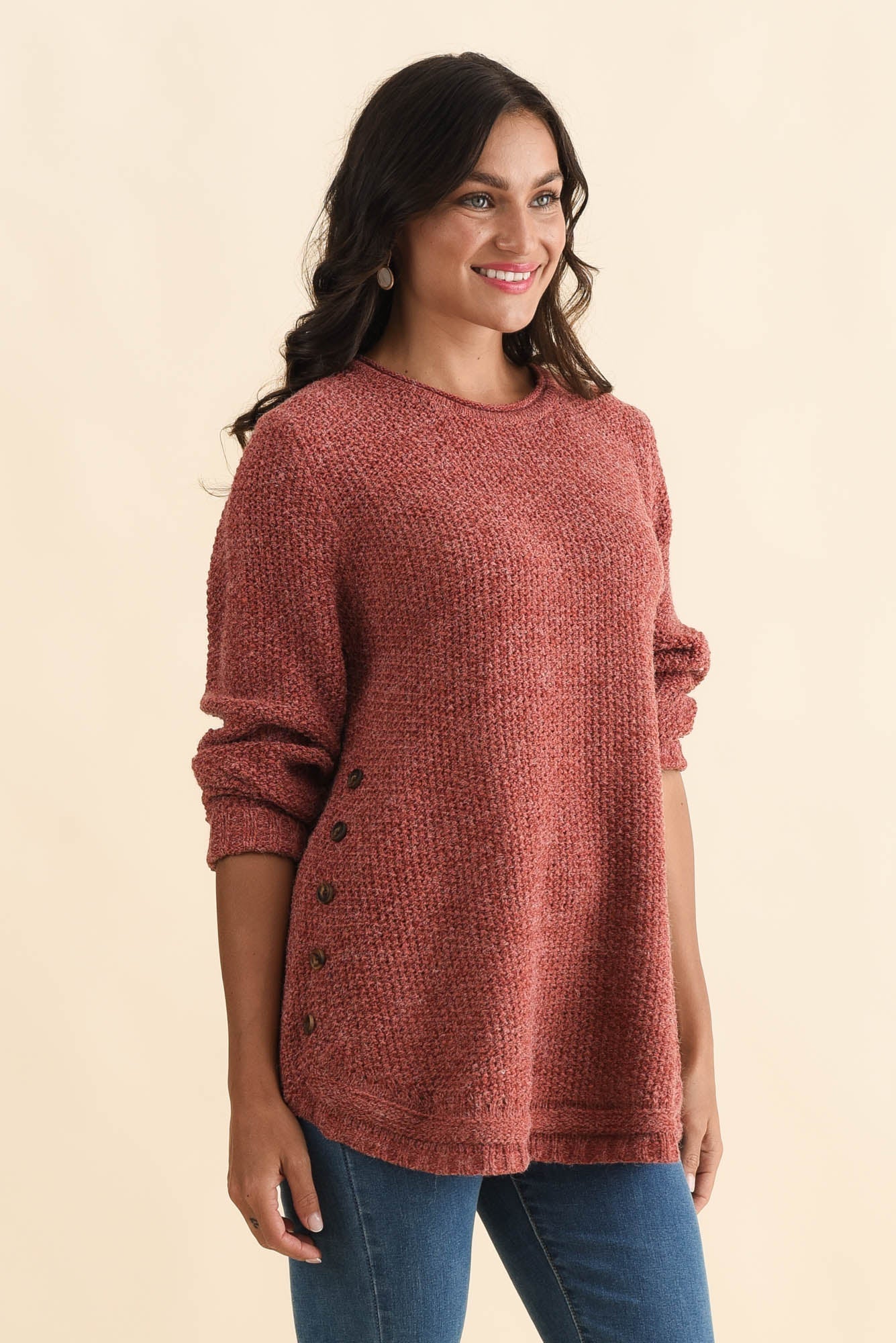 Lucas Rust Knit Button Sweater - Image 3