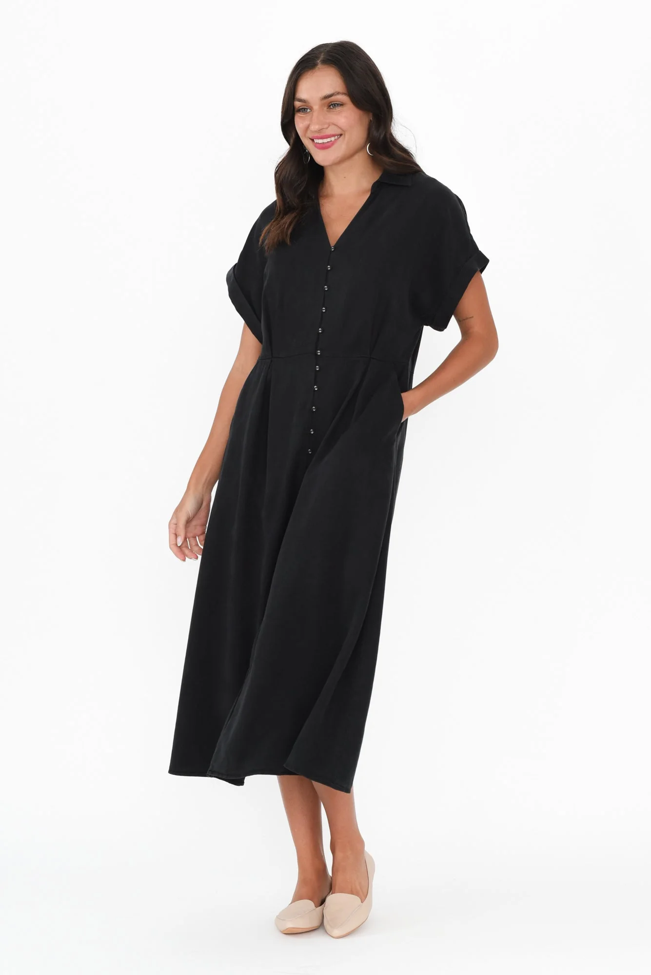 Lucia Black Linen Blend Belted Dress - Image 2