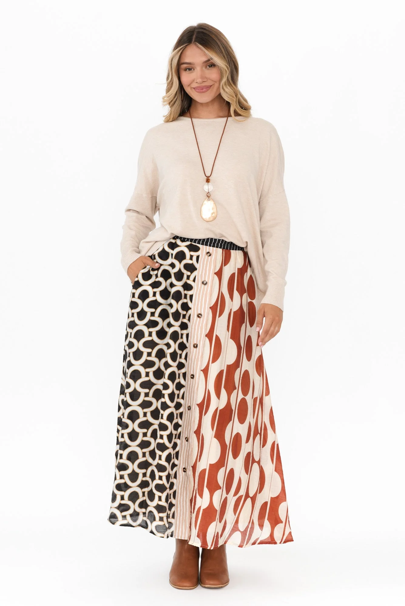 Lucie Blush Geo Button Up Skirt - Image 2