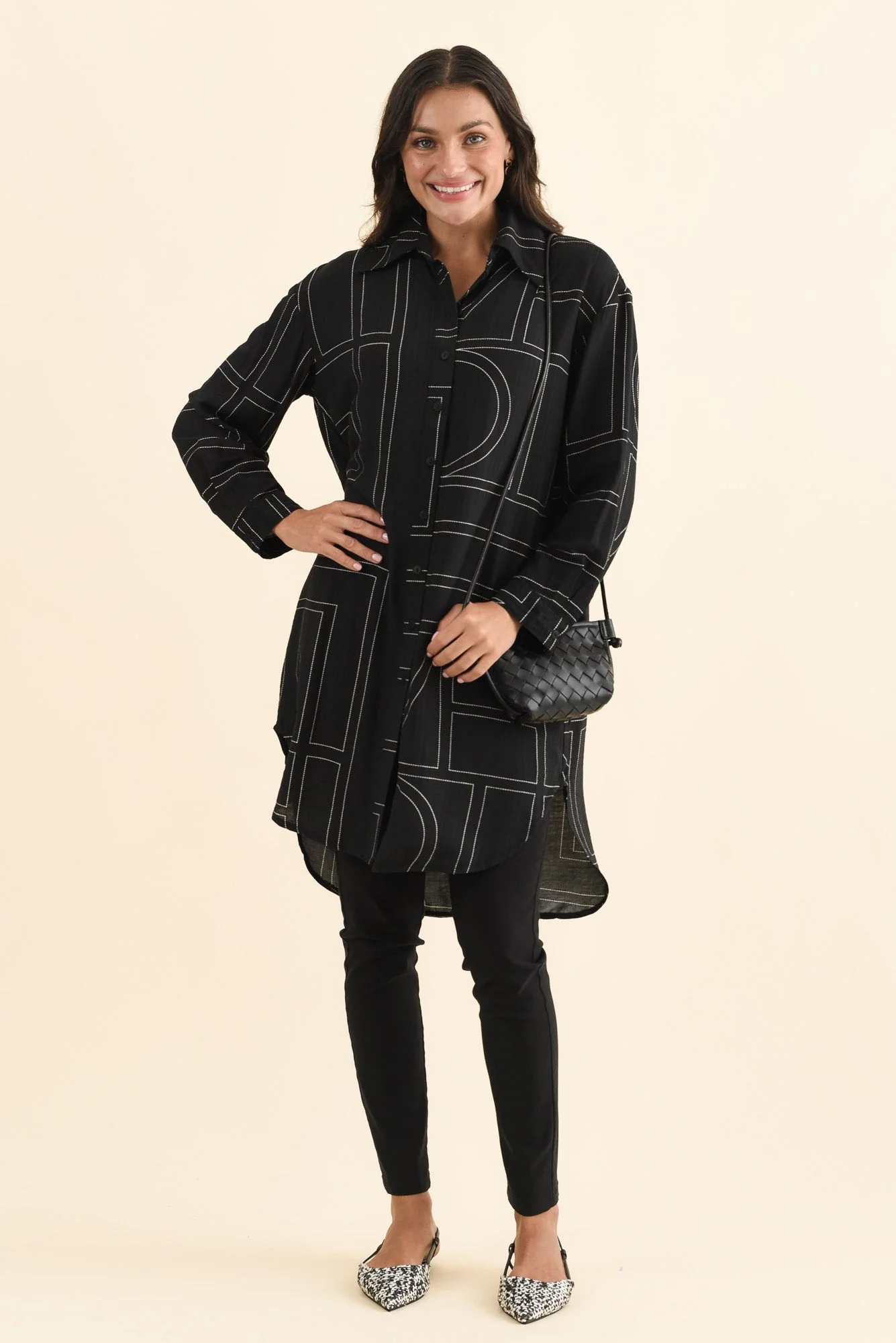Luke Black Abstract Collared Tunic - Image 2