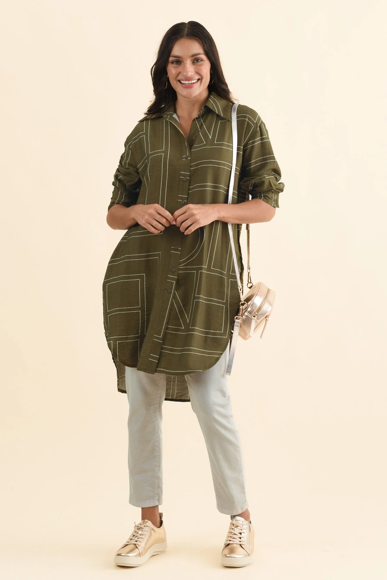 Luke Khaki Abstract Collared Tunic - Image 2