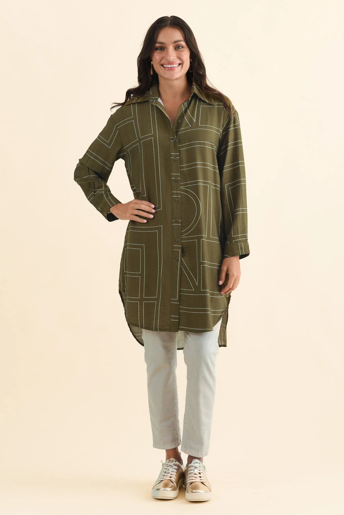 Luke Khaki Abstract Collared Tunic - Image 6