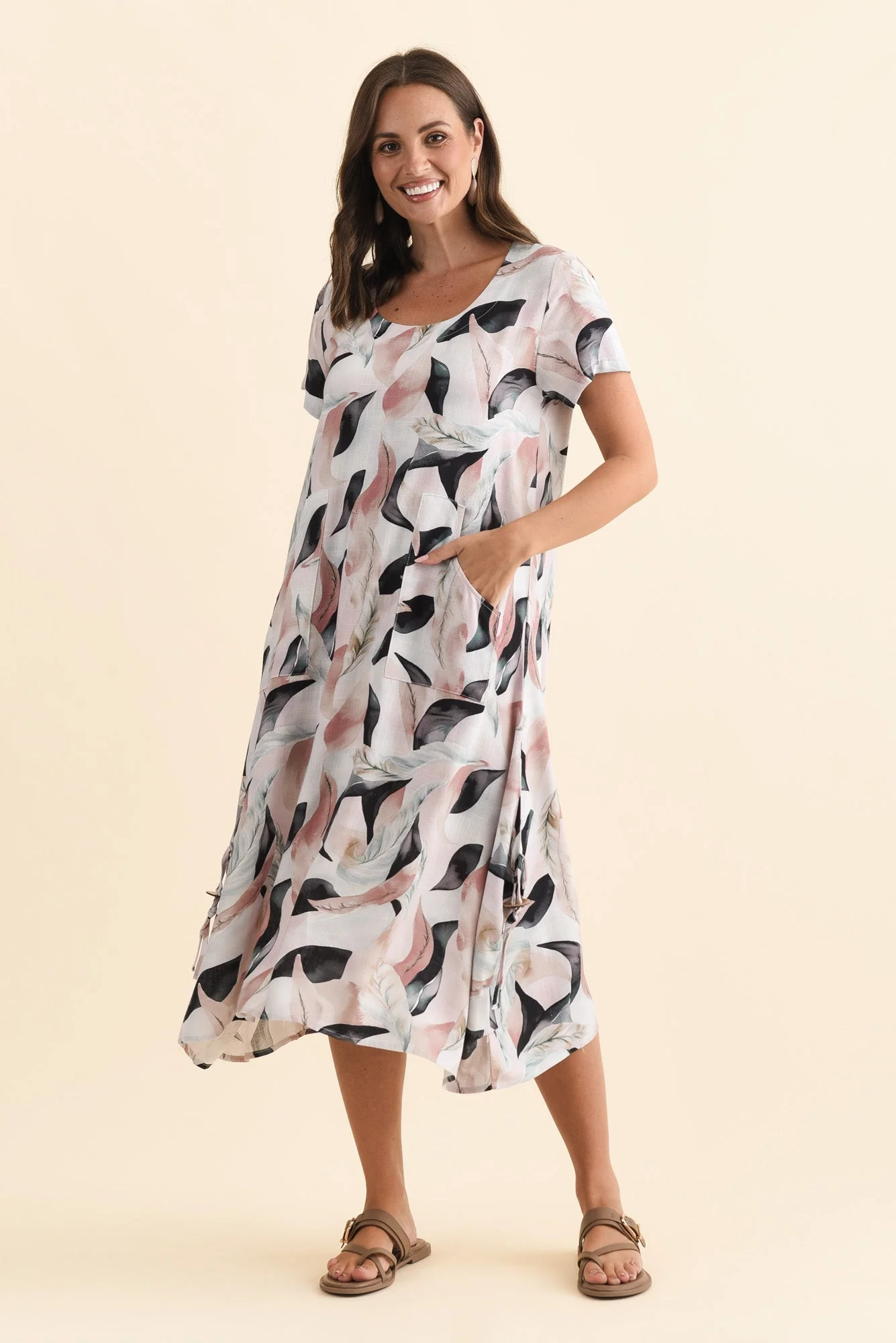 Lula Beige Abstract Linen Cotton Dress - Image 2