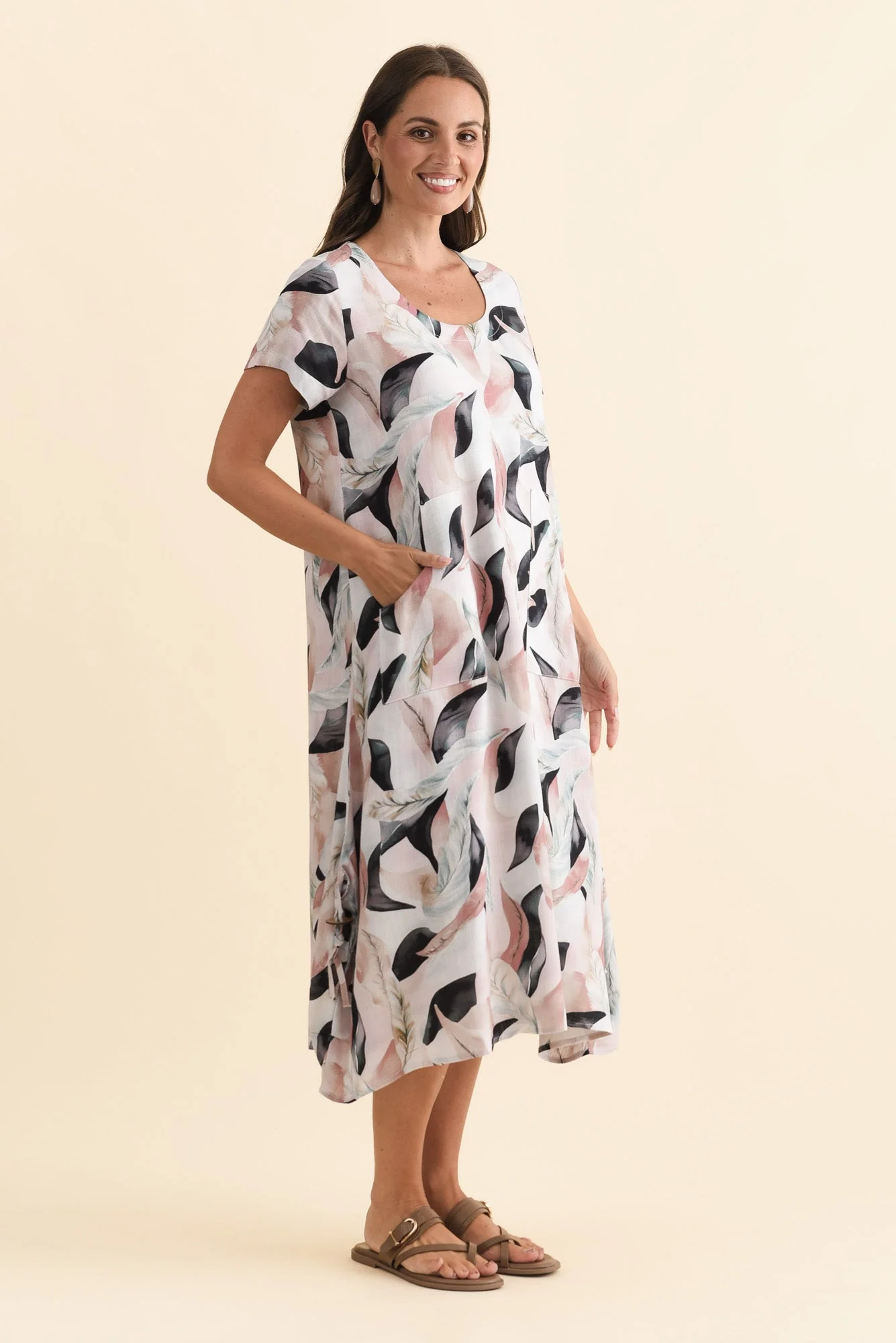 Lula Beige Abstract Linen Cotton Dress - Image 3