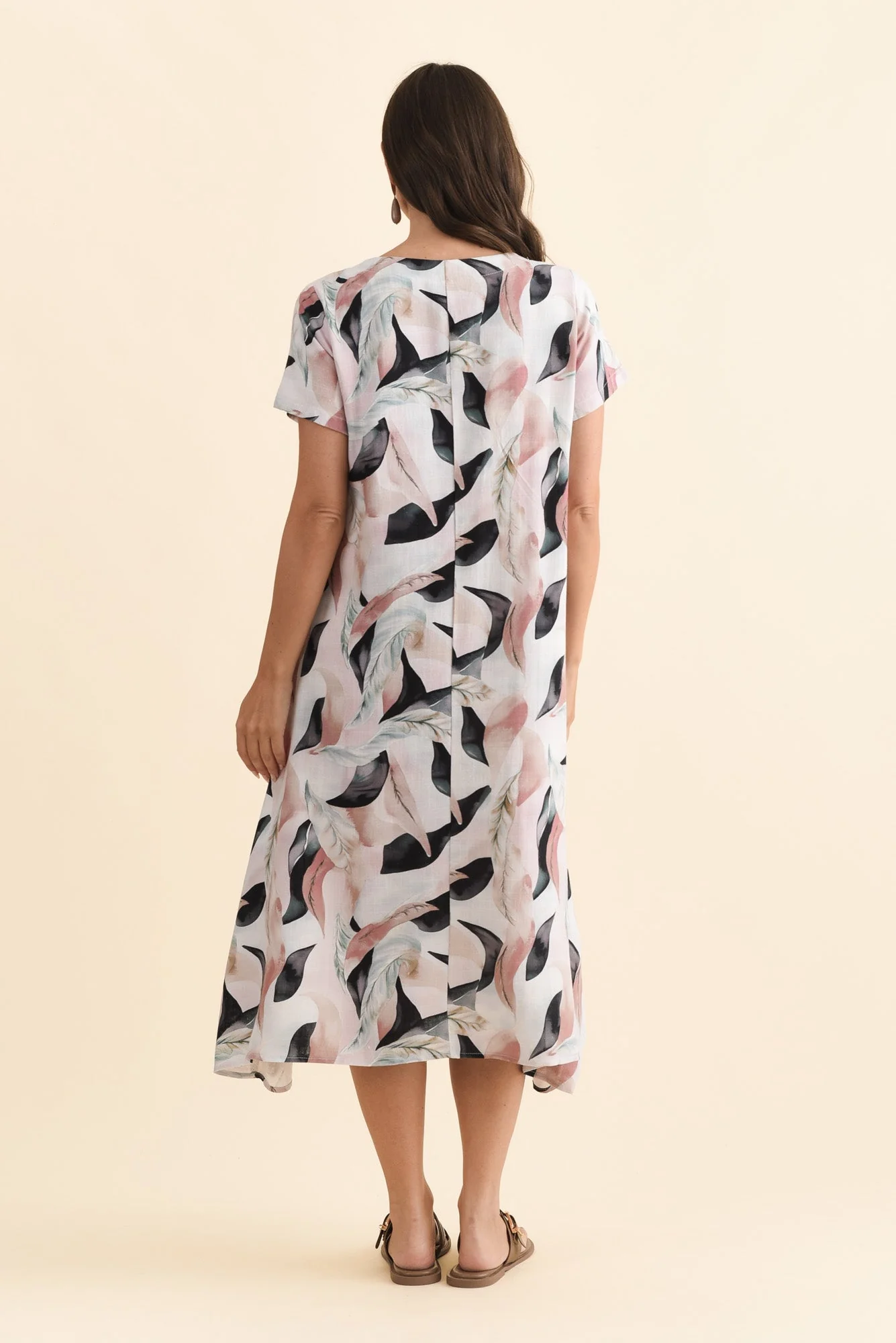 Lula Beige Abstract Linen Cotton Dress - Image 4
