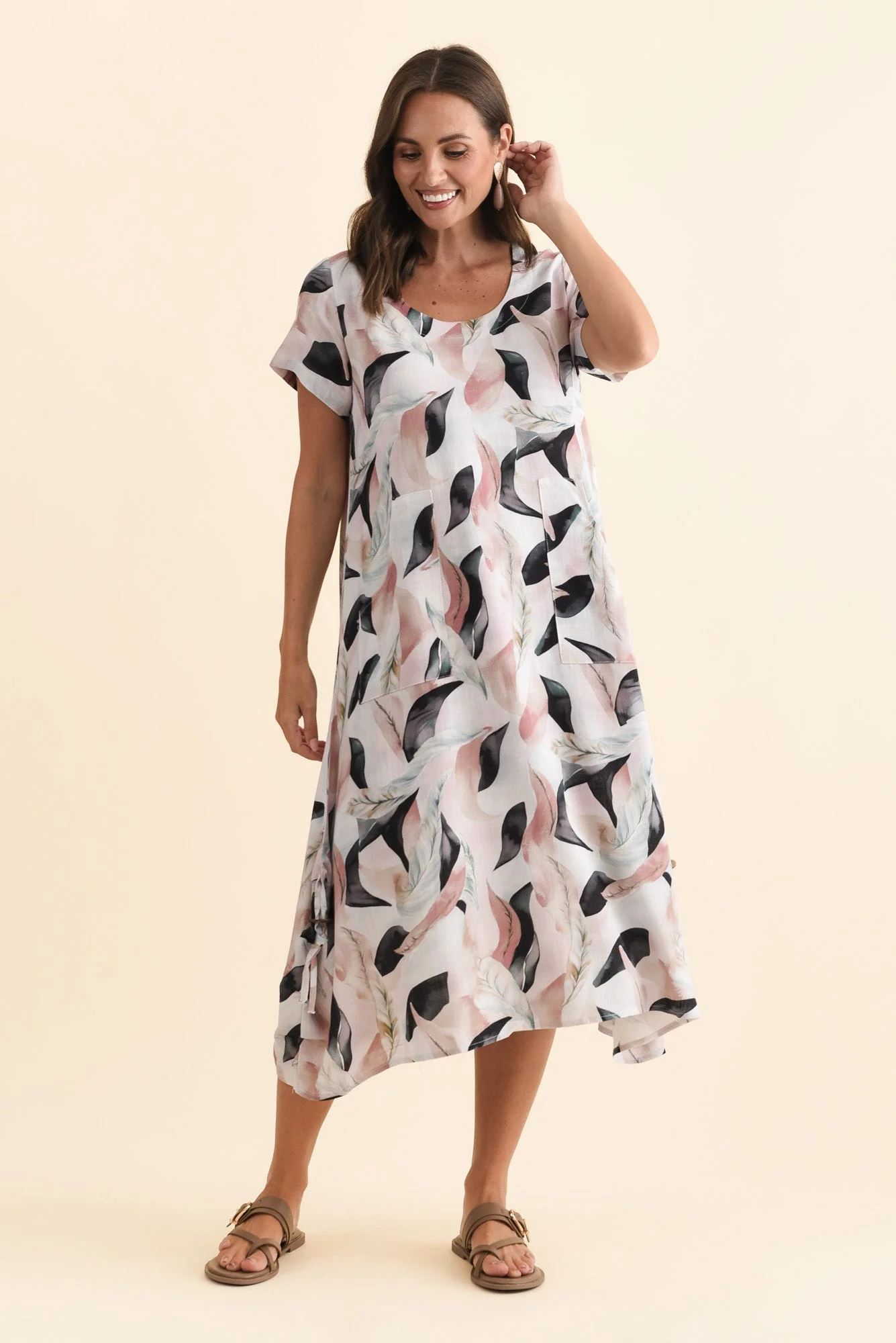 Lula Beige Abstract Linen Cotton Dress - Image 6