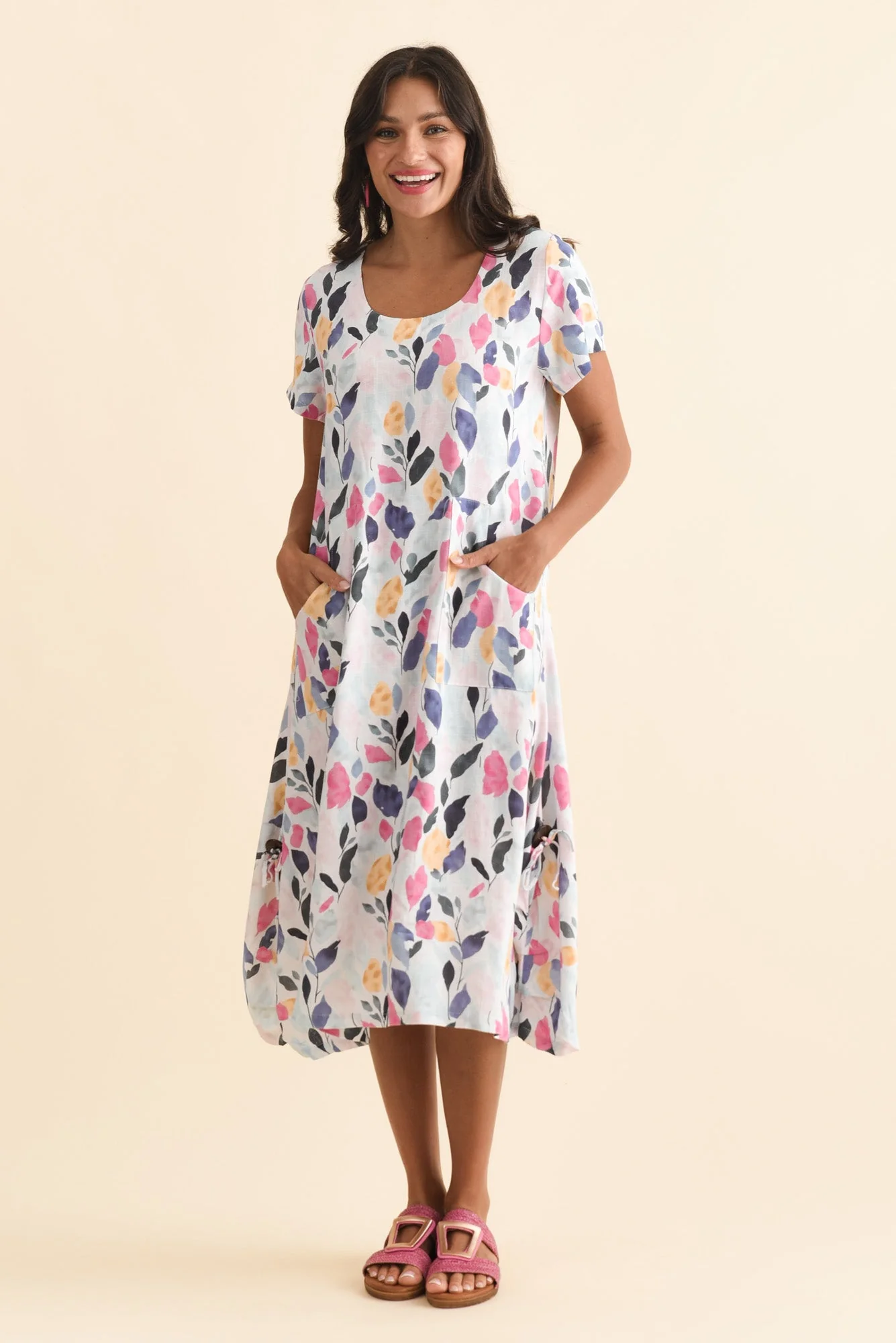 Lula Pink Leaf Linen Cotton Dress - Image 2