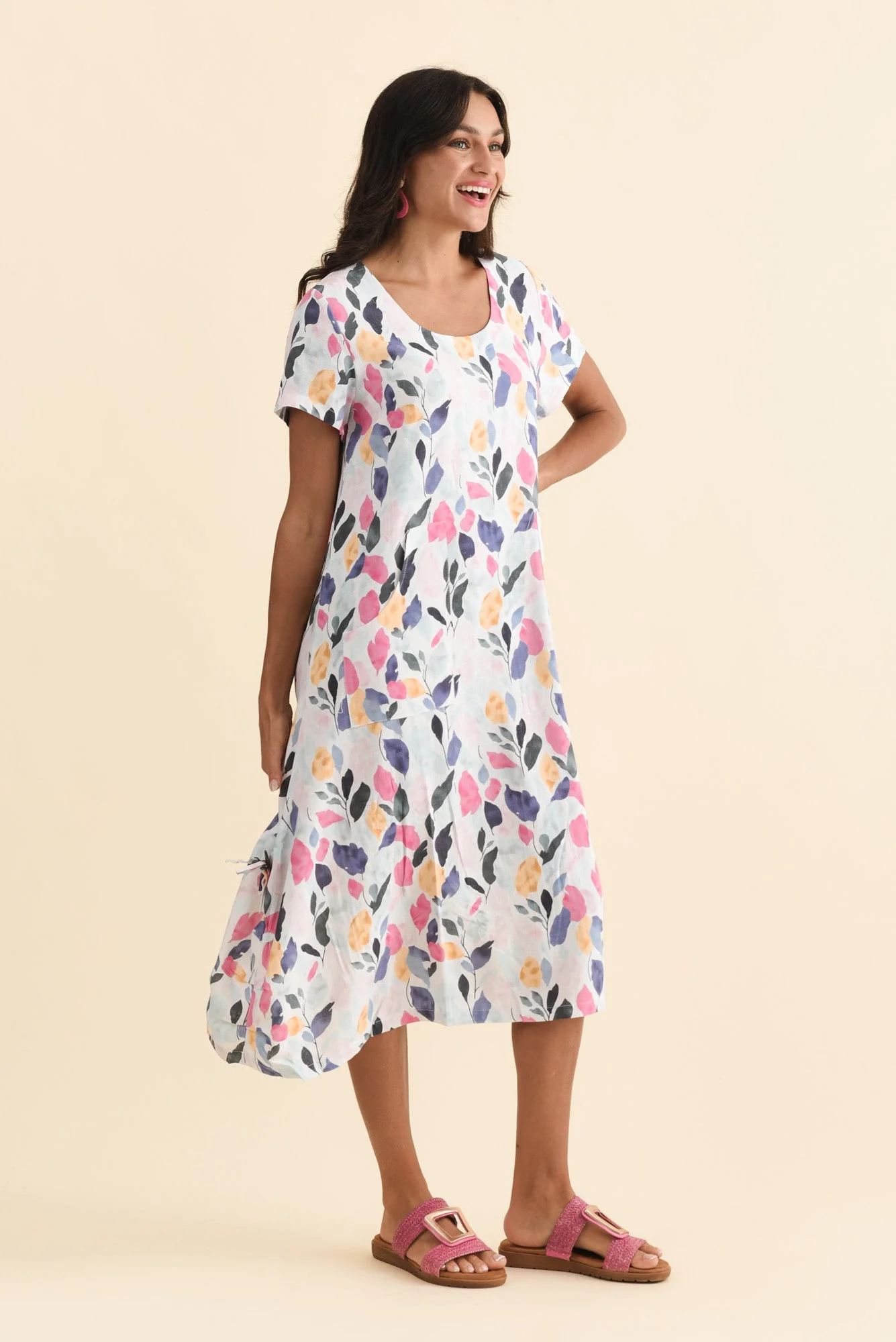 Lula Pink Leaf Linen Cotton Dress - Image 3