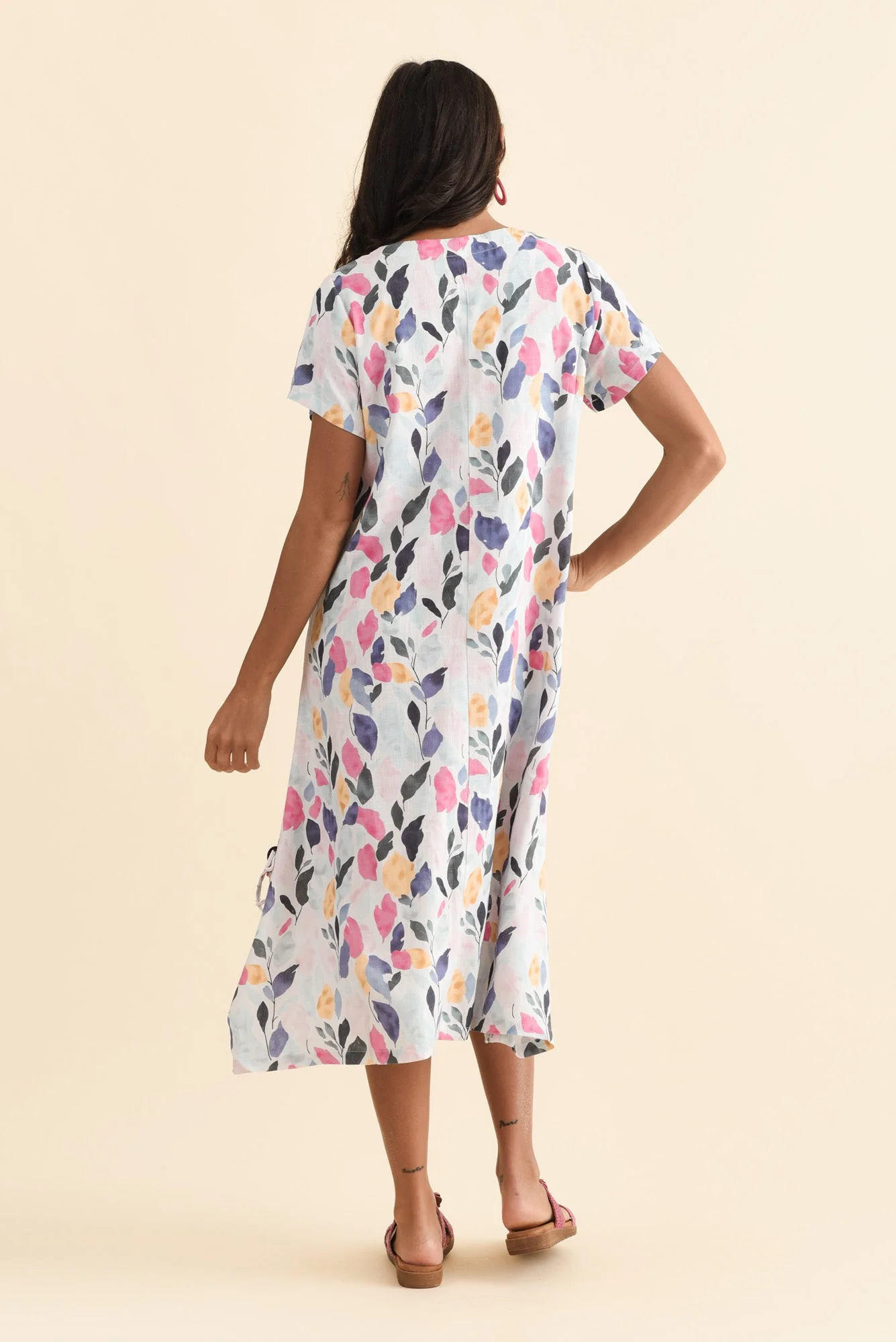 Lula Pink Leaf Linen Cotton Dress - Image 4