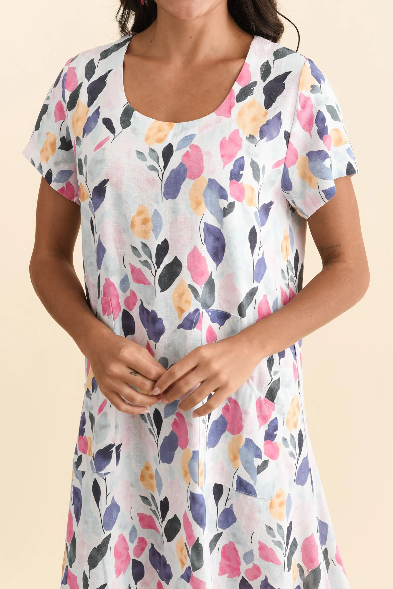 Lula Pink Leaf Linen Cotton Dress - Image 5