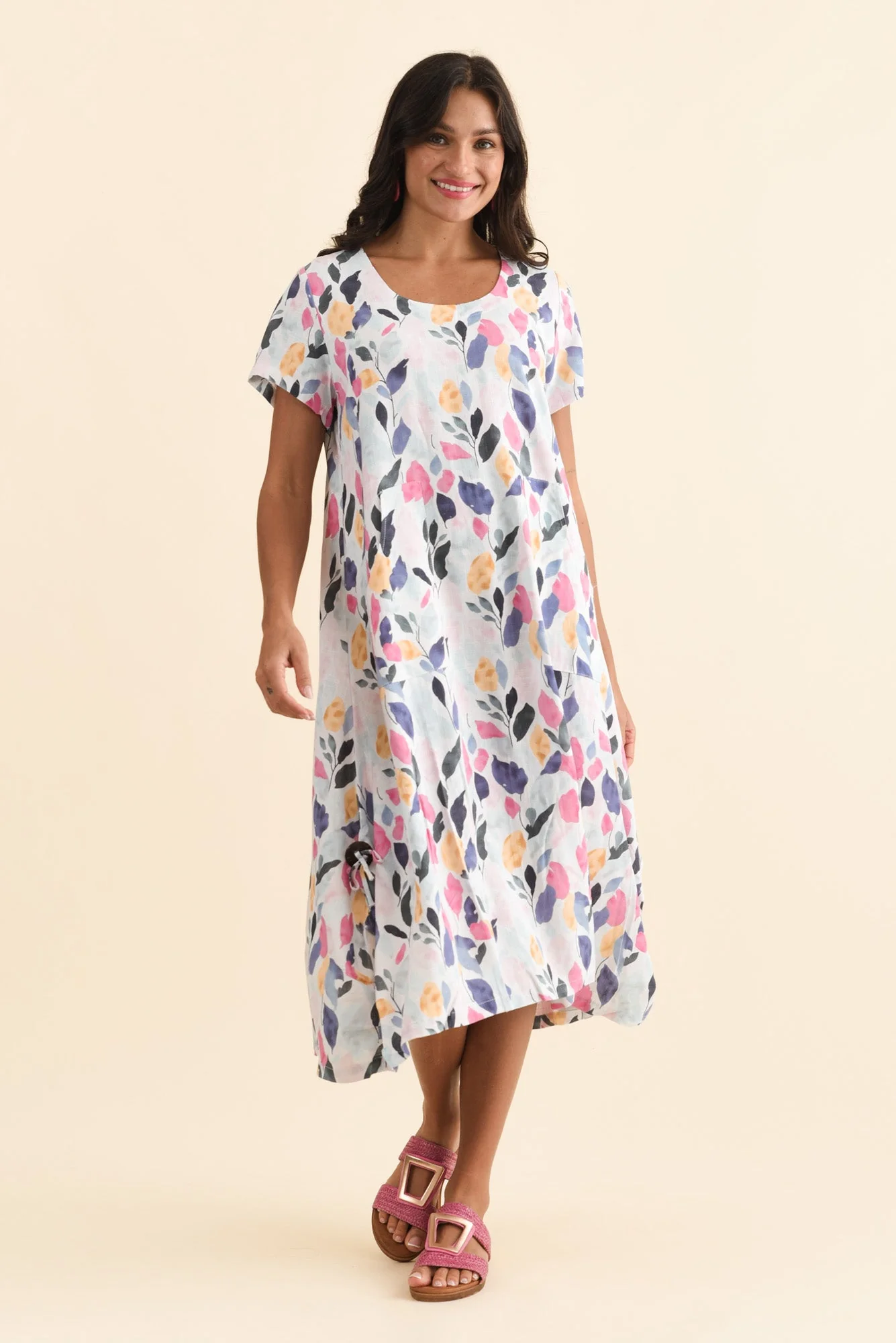 Lula Pink Leaf Linen Cotton Dress - Image 6
