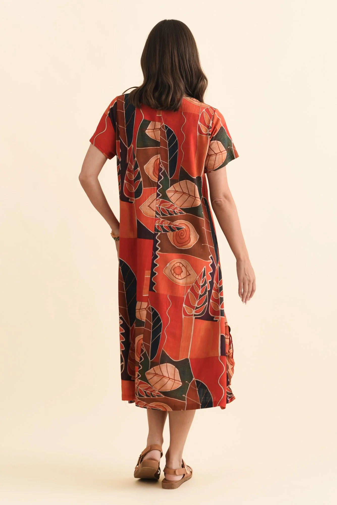 Lula Red Abstract Linen Cotton Dress - Image 4