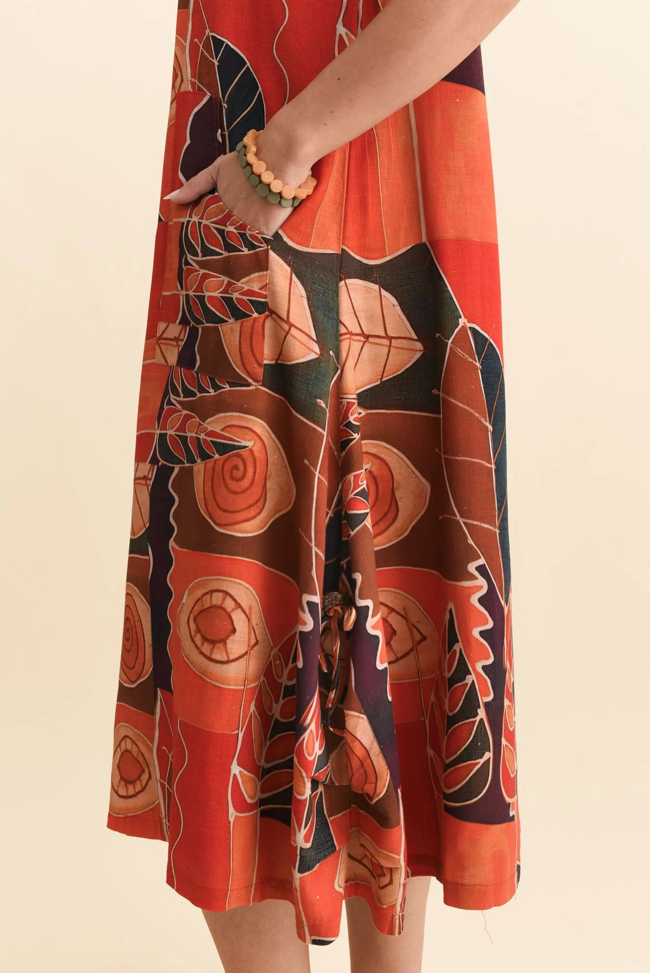 Lula Red Abstract Linen Cotton Dress - Image 5