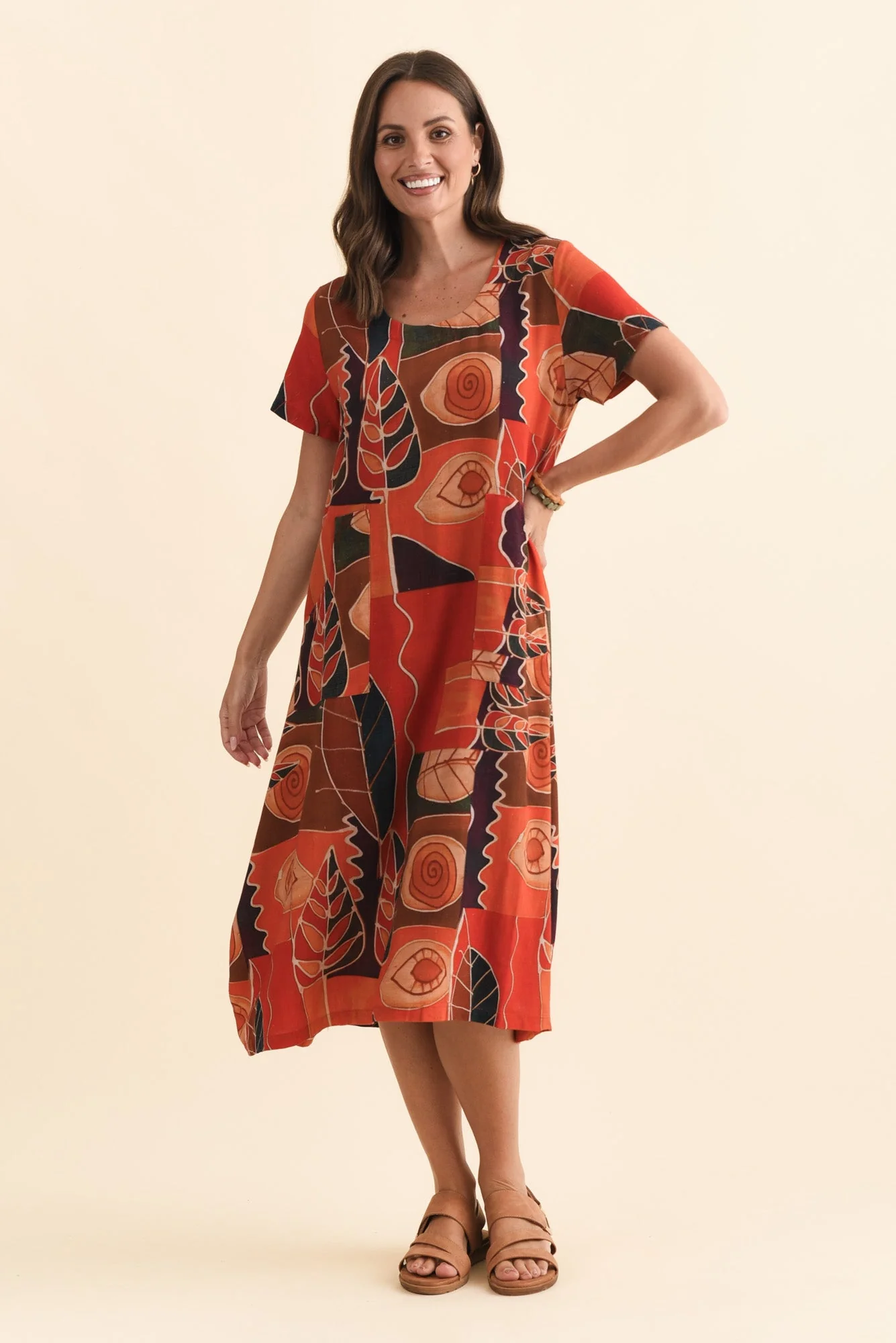 Lula Red Abstract Linen Cotton Dress - Image 6