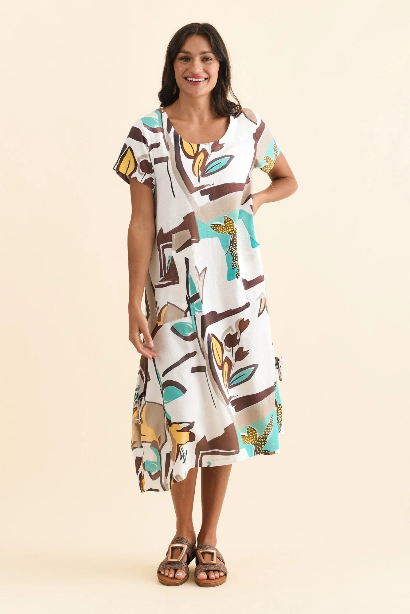 Lula White Abstract Linen Cotton Dress - Image 2