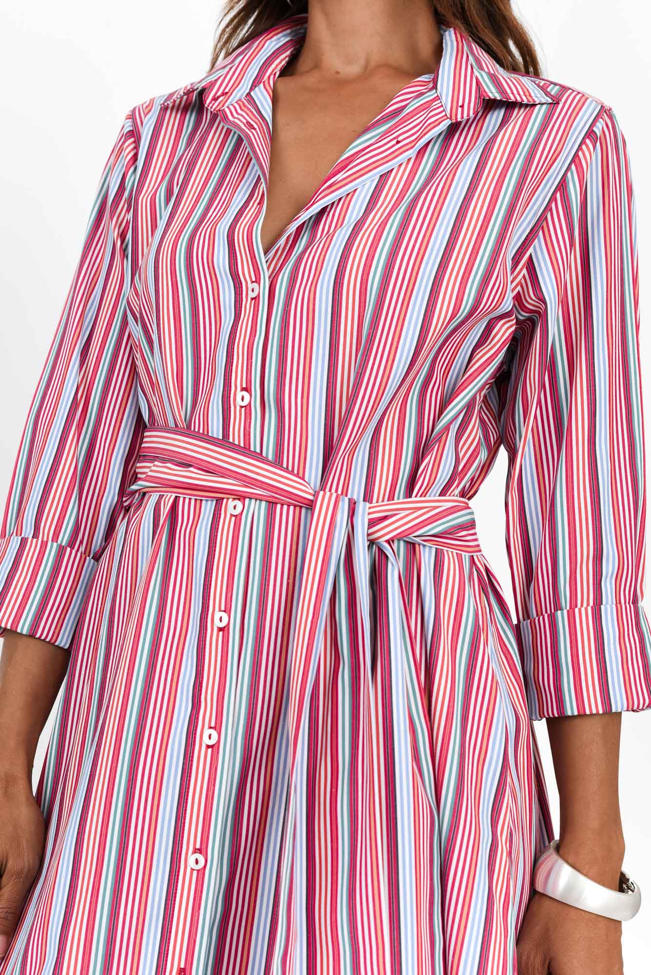 Lunella Red Stripe Cotton Blend Dress - Image 5