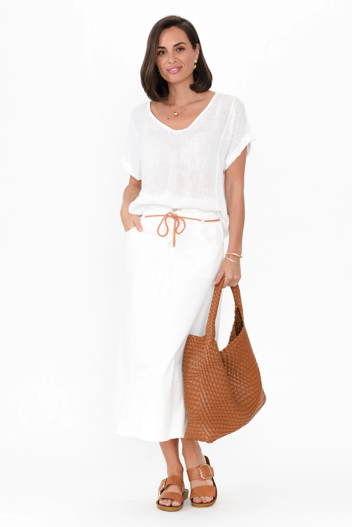 Lusia Ivory Denim Tie Skirt - Image 4