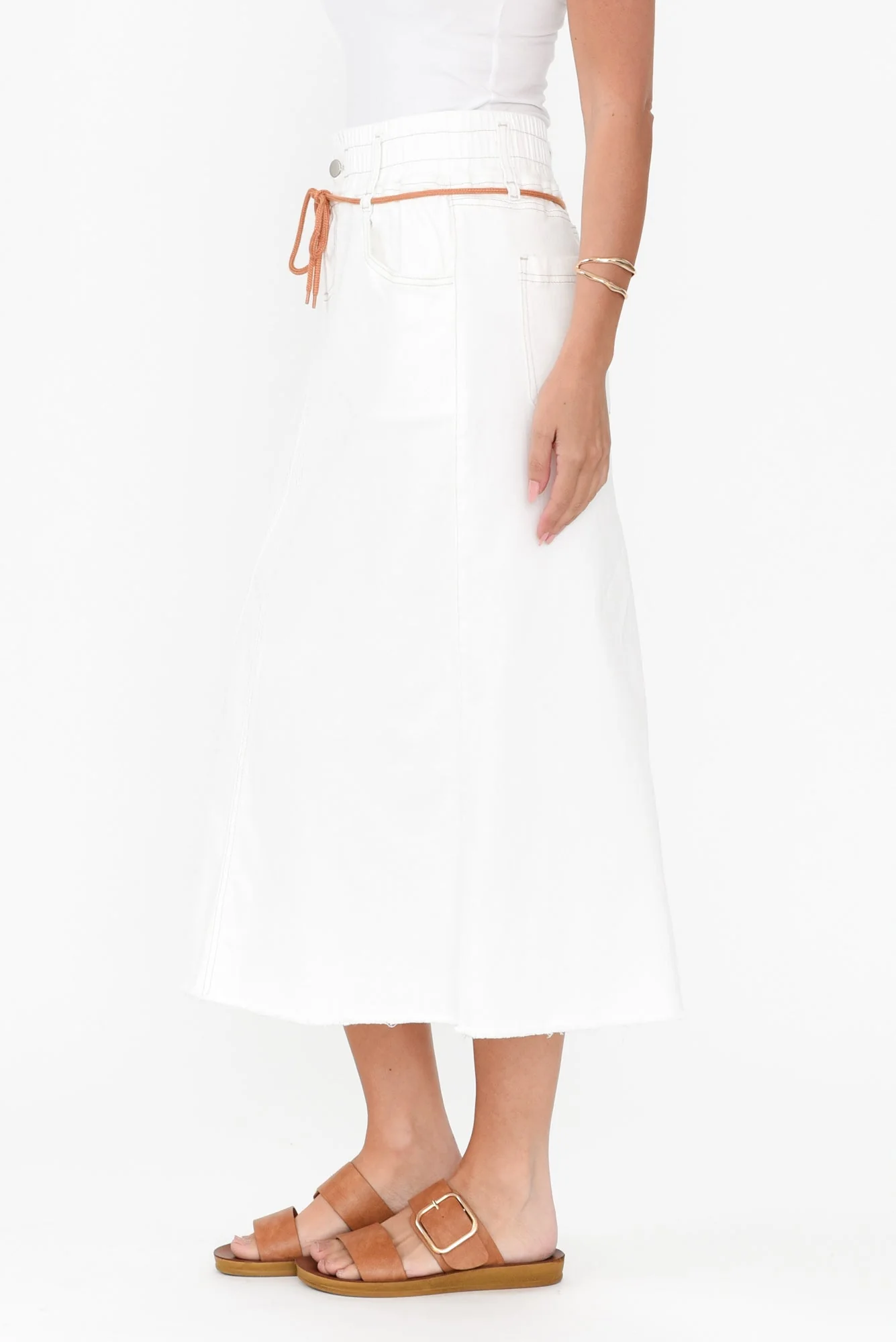 Lusia Ivory Denim Tie Skirt - Image 5