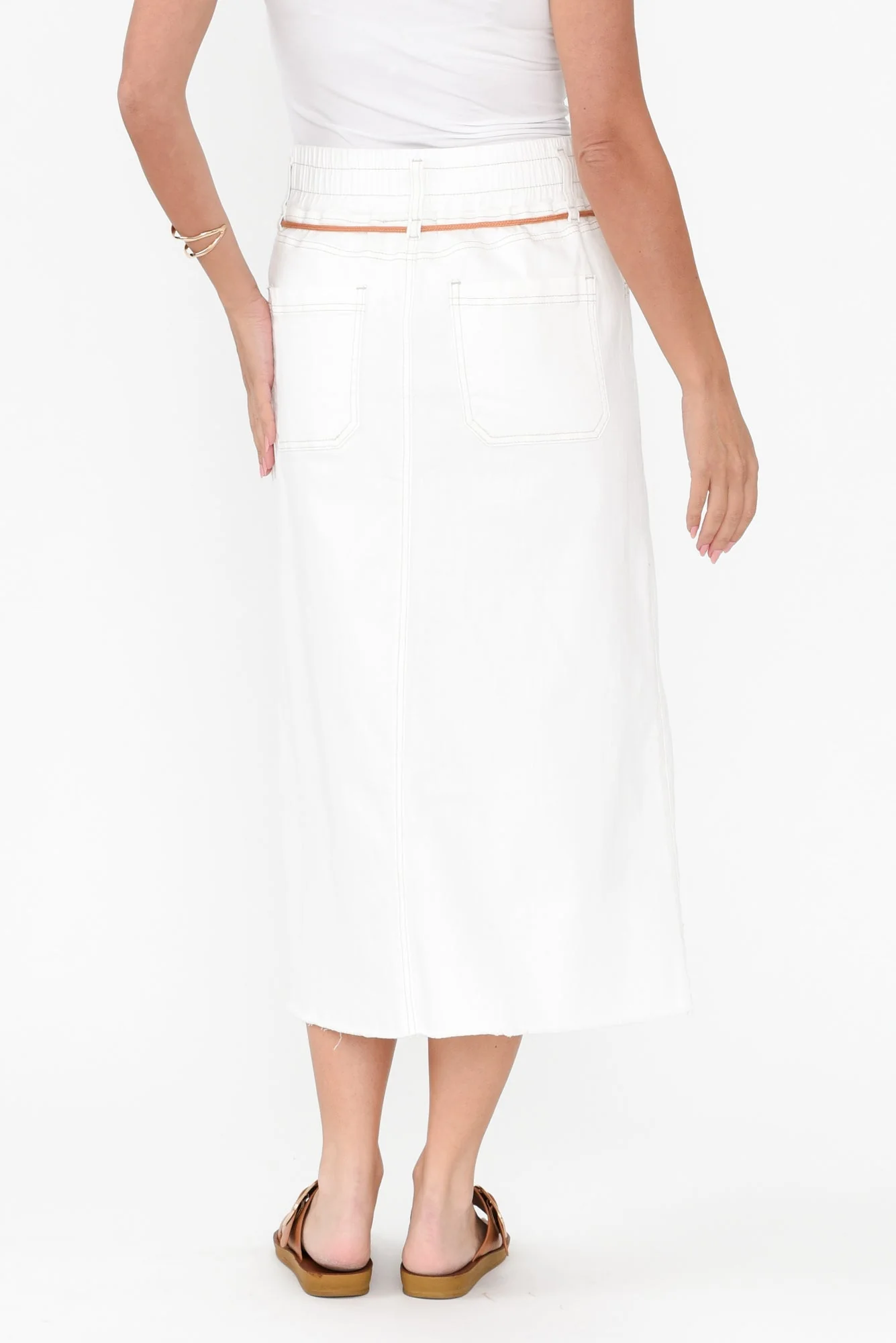 Lusia Ivory Denim Tie Skirt - Image 6