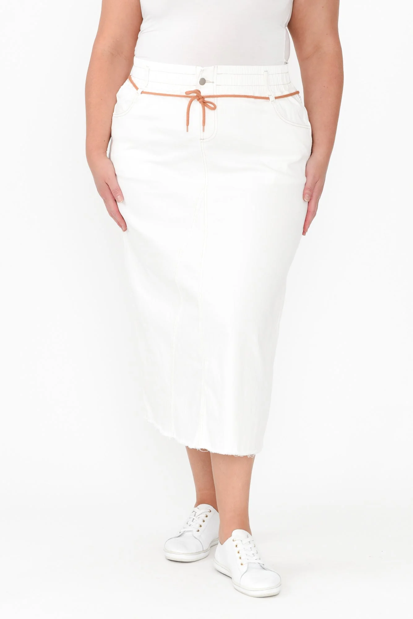 Lusia Ivory Denim Tie Skirt - Image 9