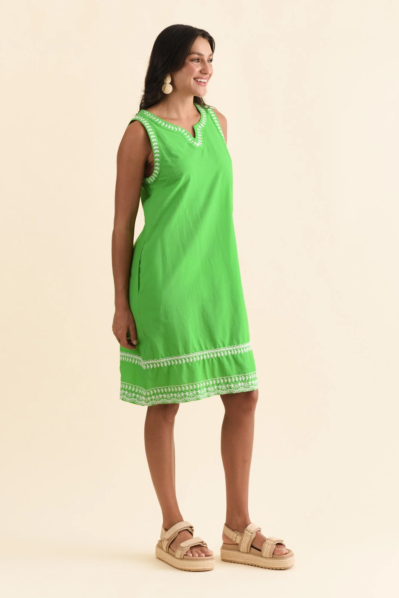 Lyndal Green Embroidered Cotton Dress - Image 3